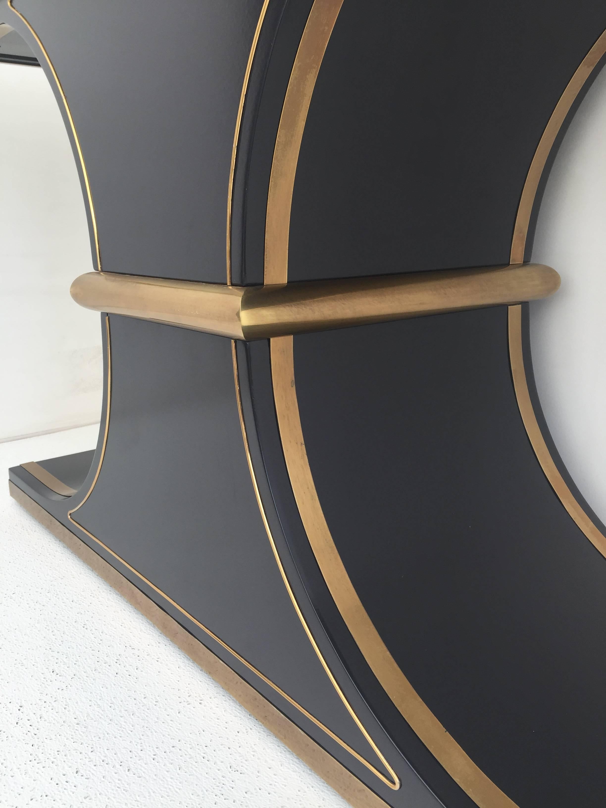 Late 20th Century Brass and Black Lacquered Console Table by Mastercraft