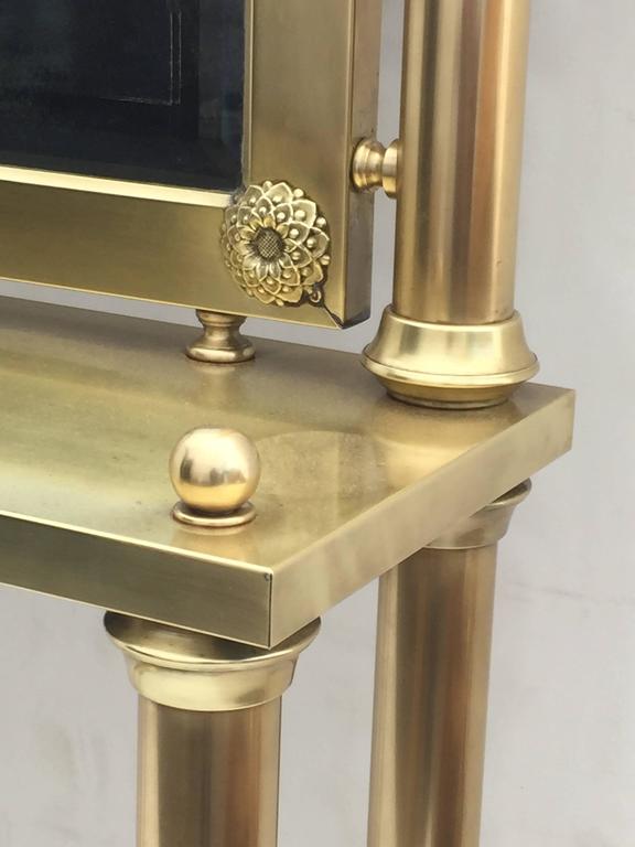 Neoclassical Brass Hall Tree Mirror, Coat Hanger and Console Table For