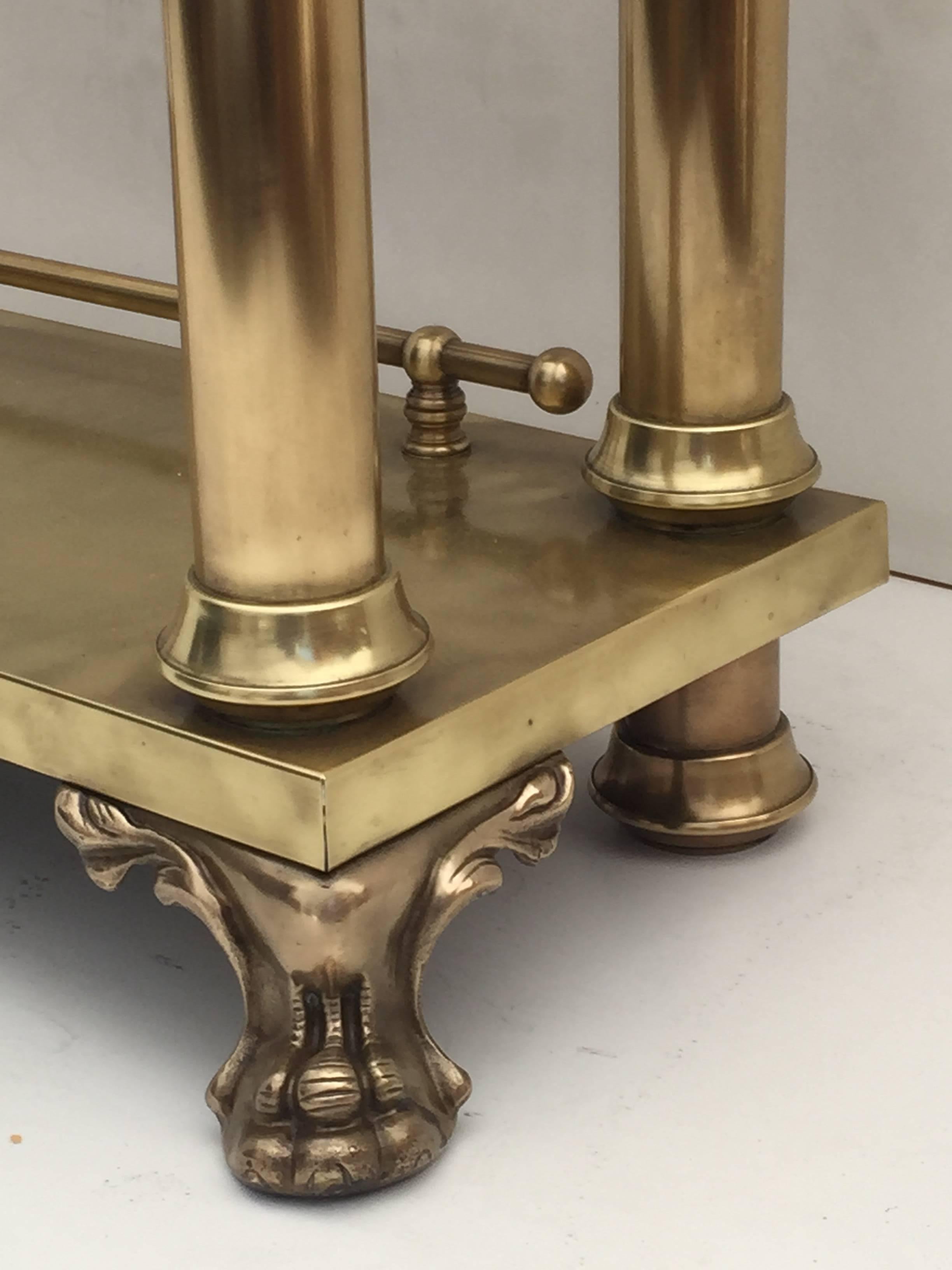 American Neoclassical Brass Hall Tree Mirror, Coat Hanger and Console Table