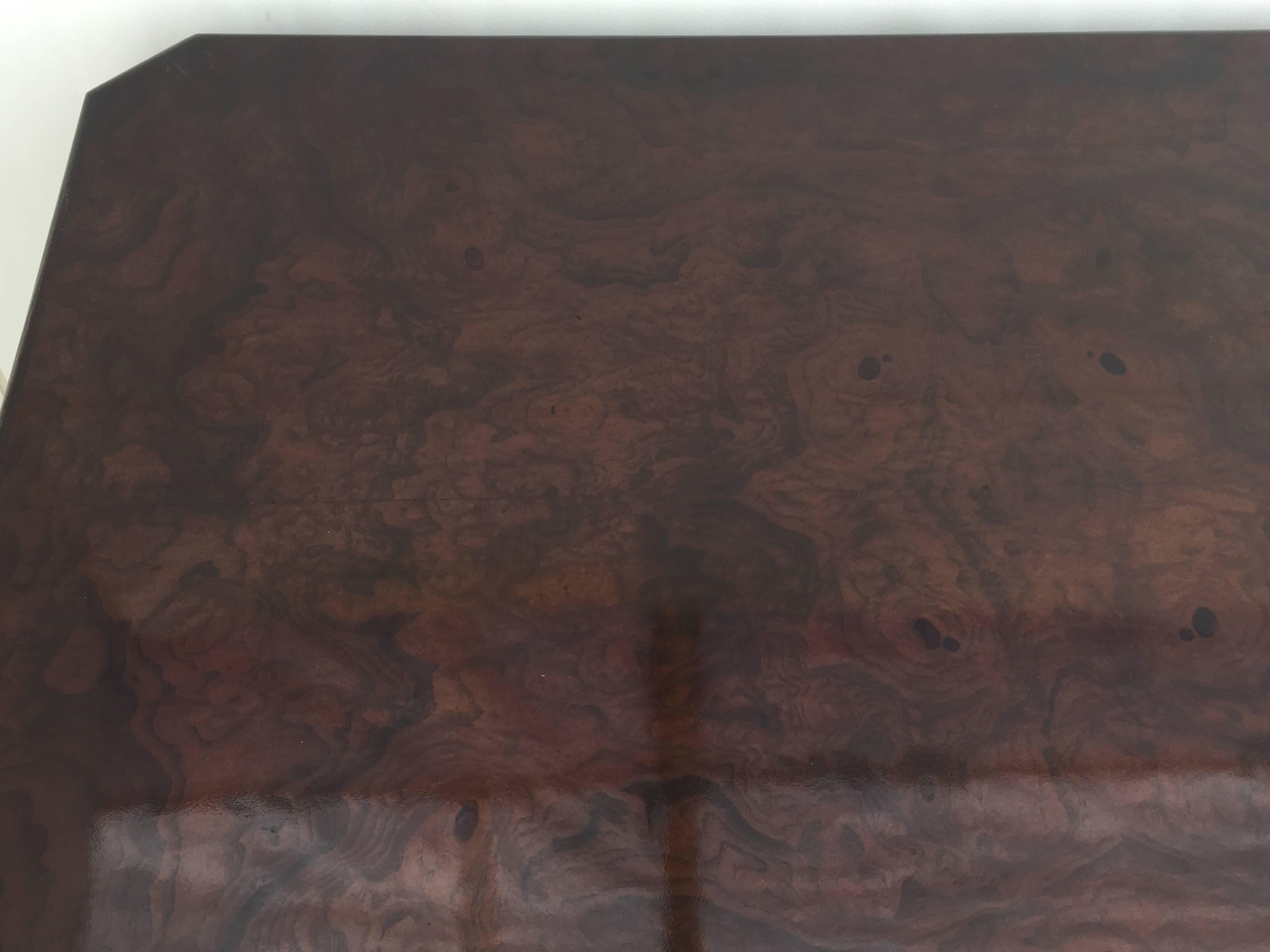 Glamorous Brass and Burl Wood Desk by John Widdicomb In Excellent Condition In North Hollywood, CA