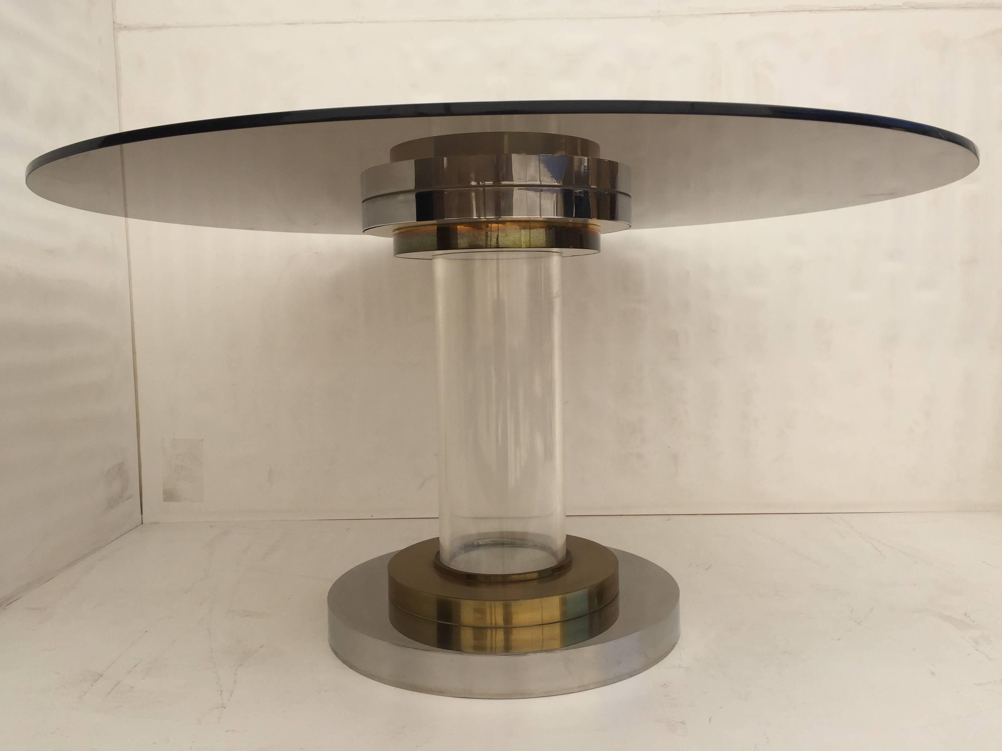  Lucite and brass dining  table with 54
