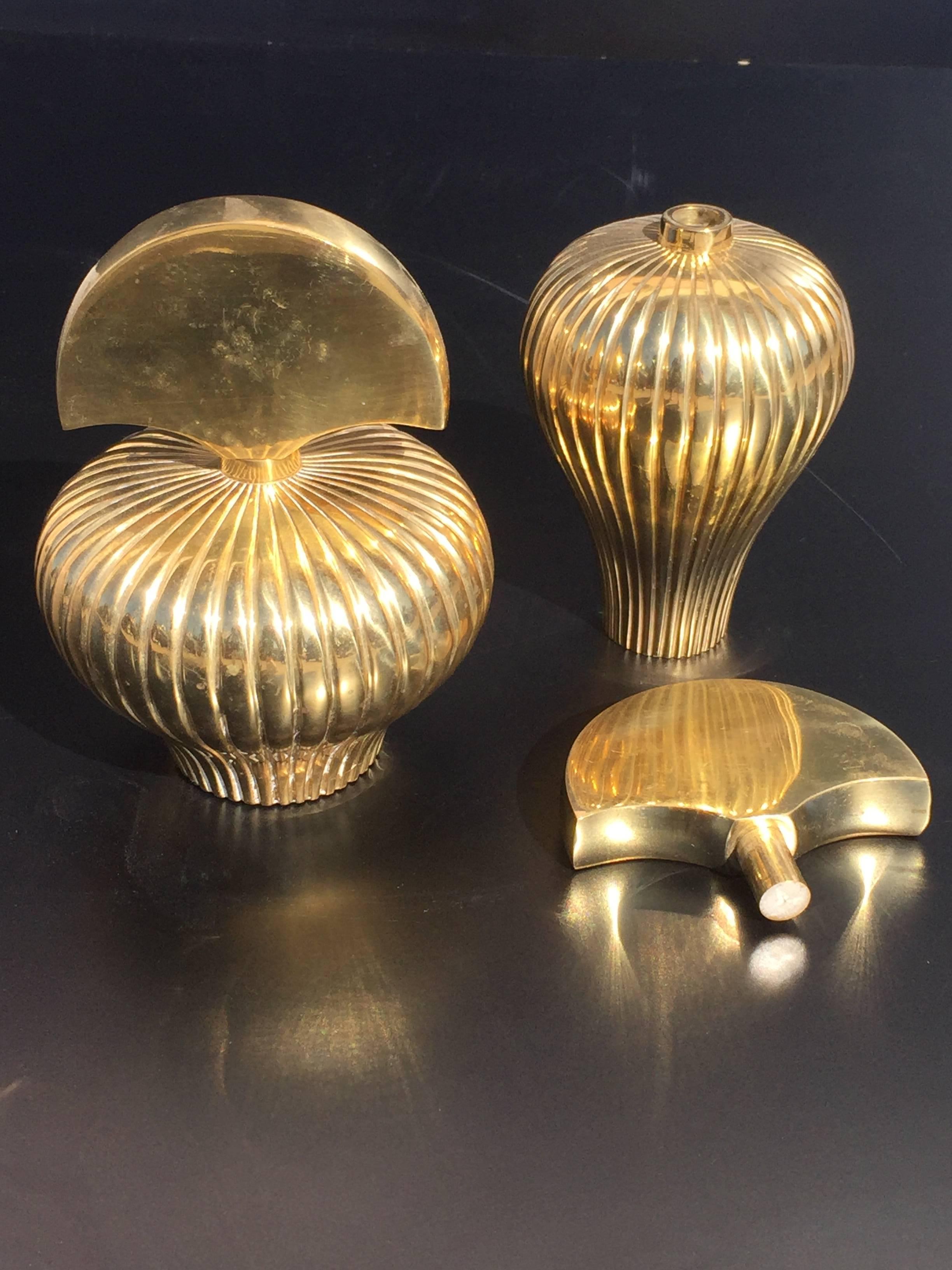 Hollywood Regency Pair of Brass Decorative Perfume Bottles