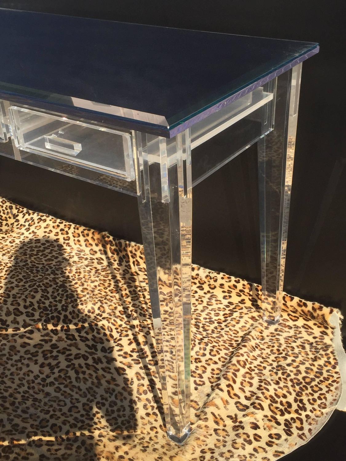 Elegant Lucite Desk with Mirror Top For Sale at 1stdibs