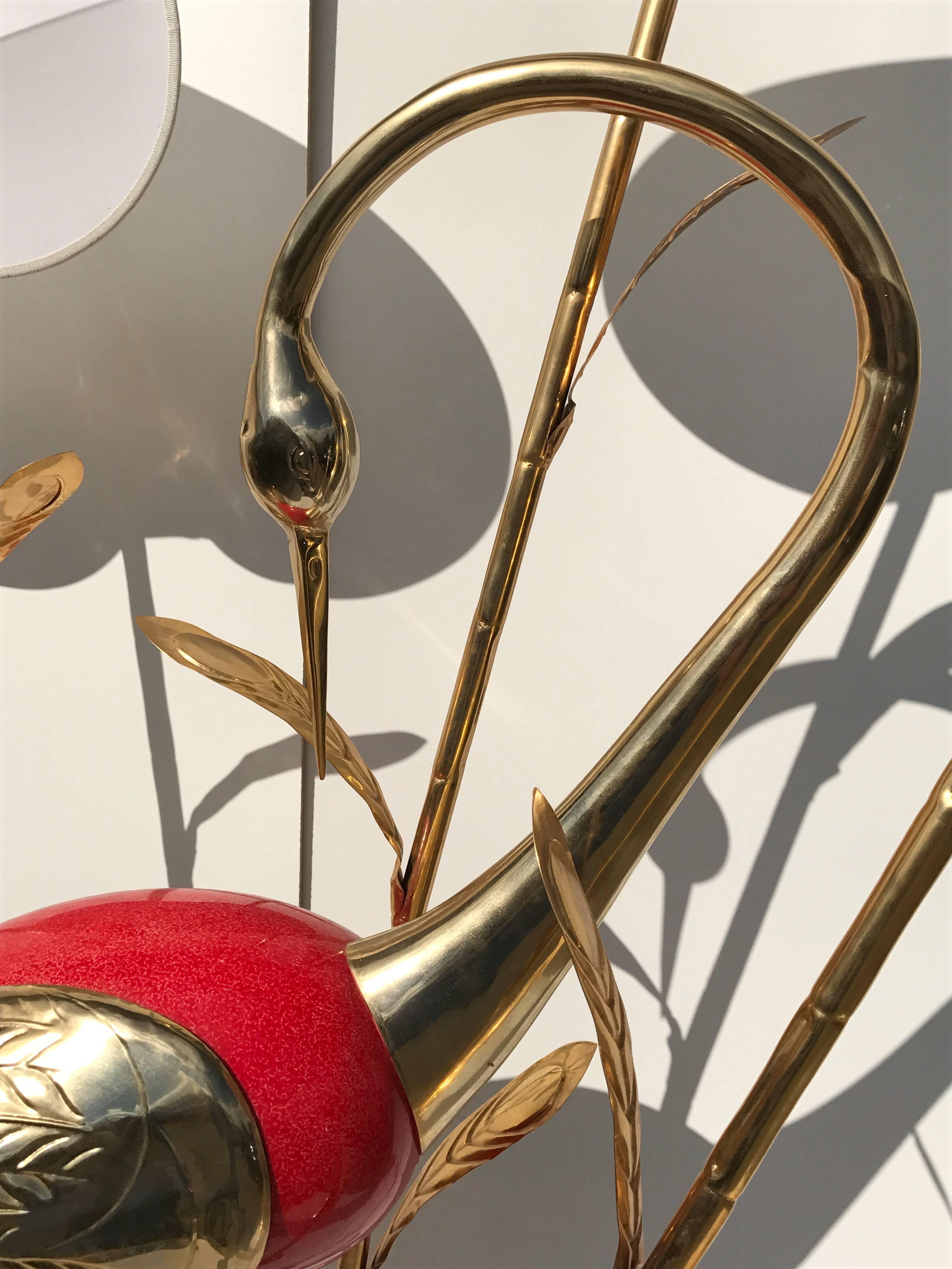 Hollywood Regency Monumental Gilt Brass Crane or Egret Floor Lamp by Antonio Pavia For Sale