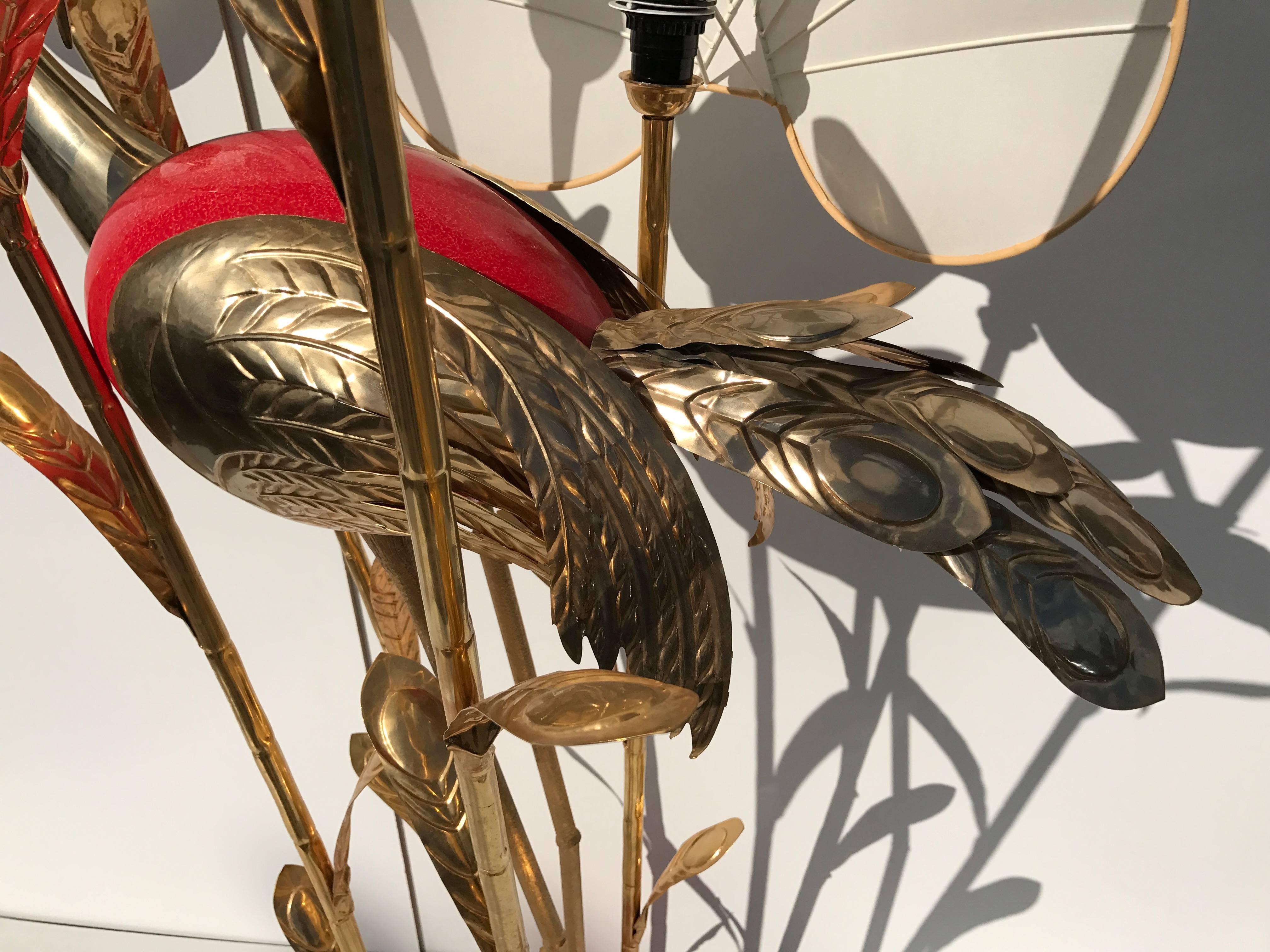 Monumental Gilt Brass Crane or Egret Floor Lamp by Antonio Pavia In Good Condition For Sale In North Hollywood, CA