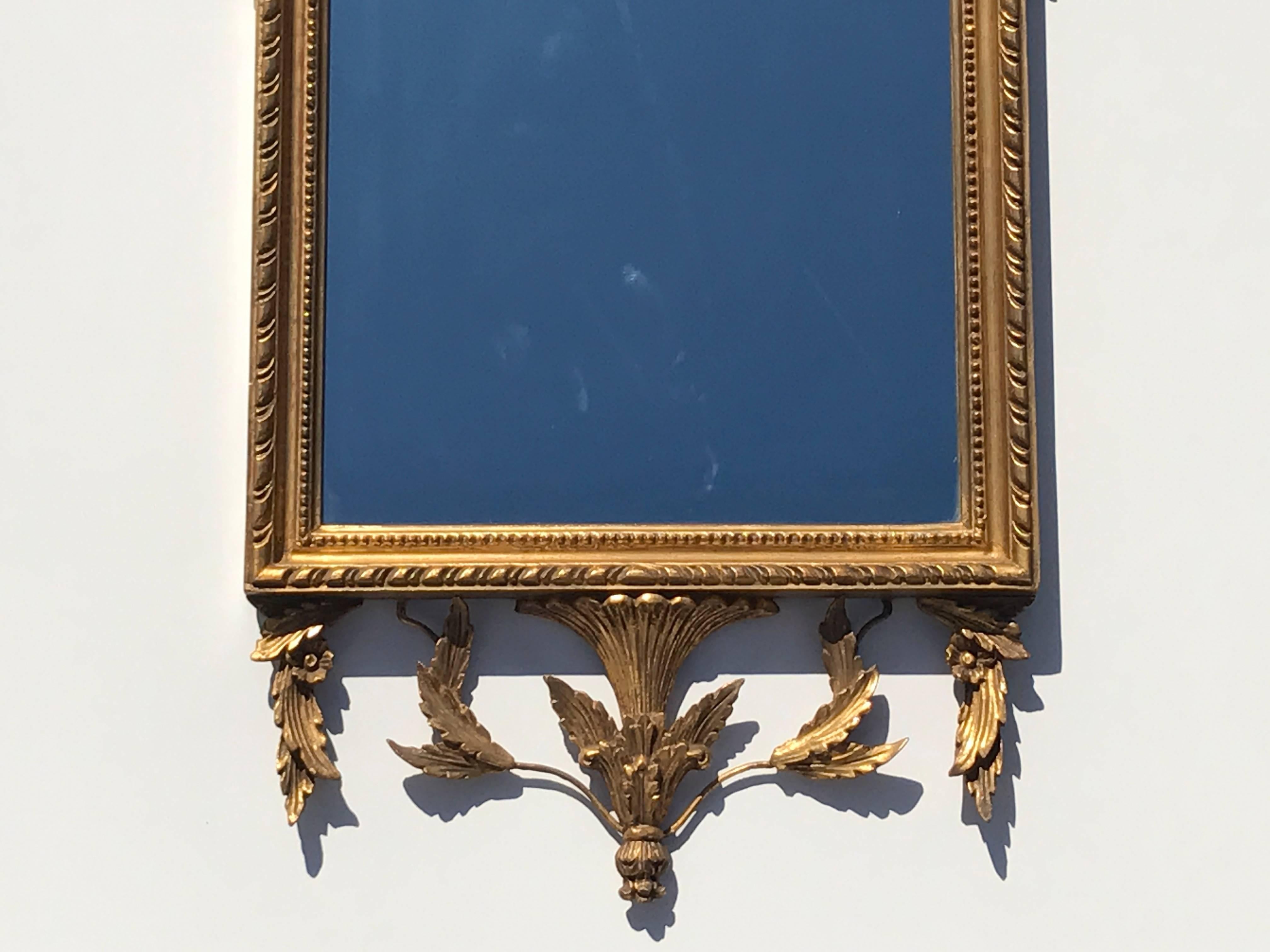 Neoclassical Labarge Attributed Gold Leafed Hollywood Regency Wall Mirror