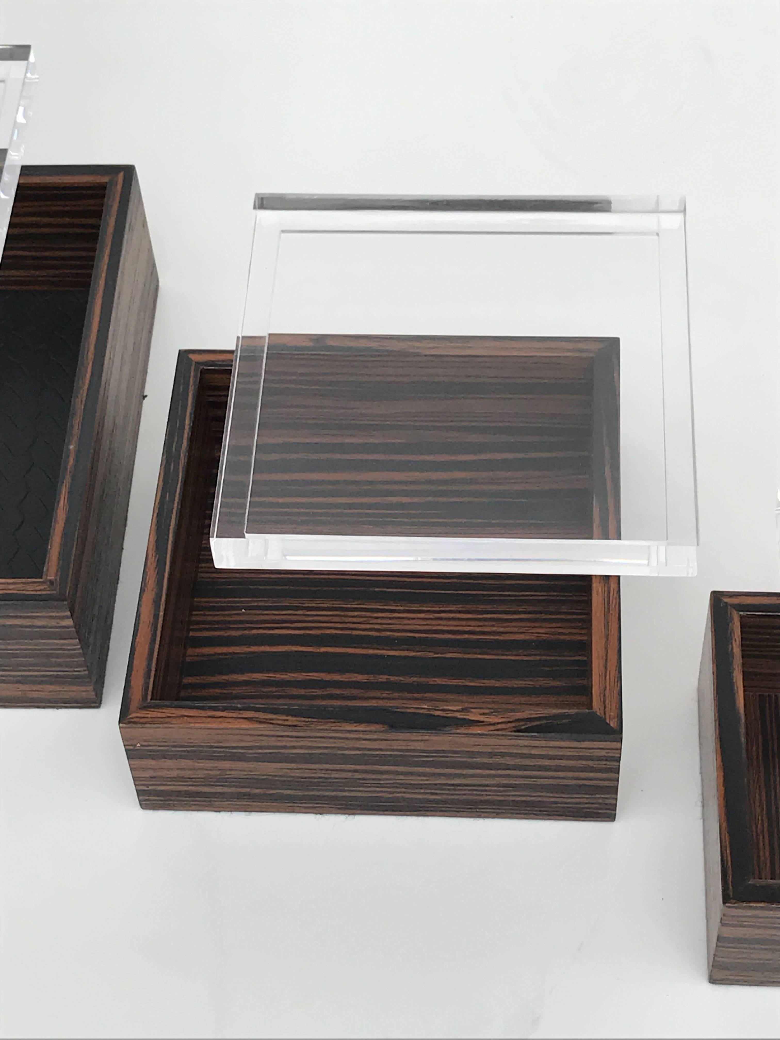 Contemporary Set of Three Macassar Ebony and Lucite Jewelry Boxes For Sale