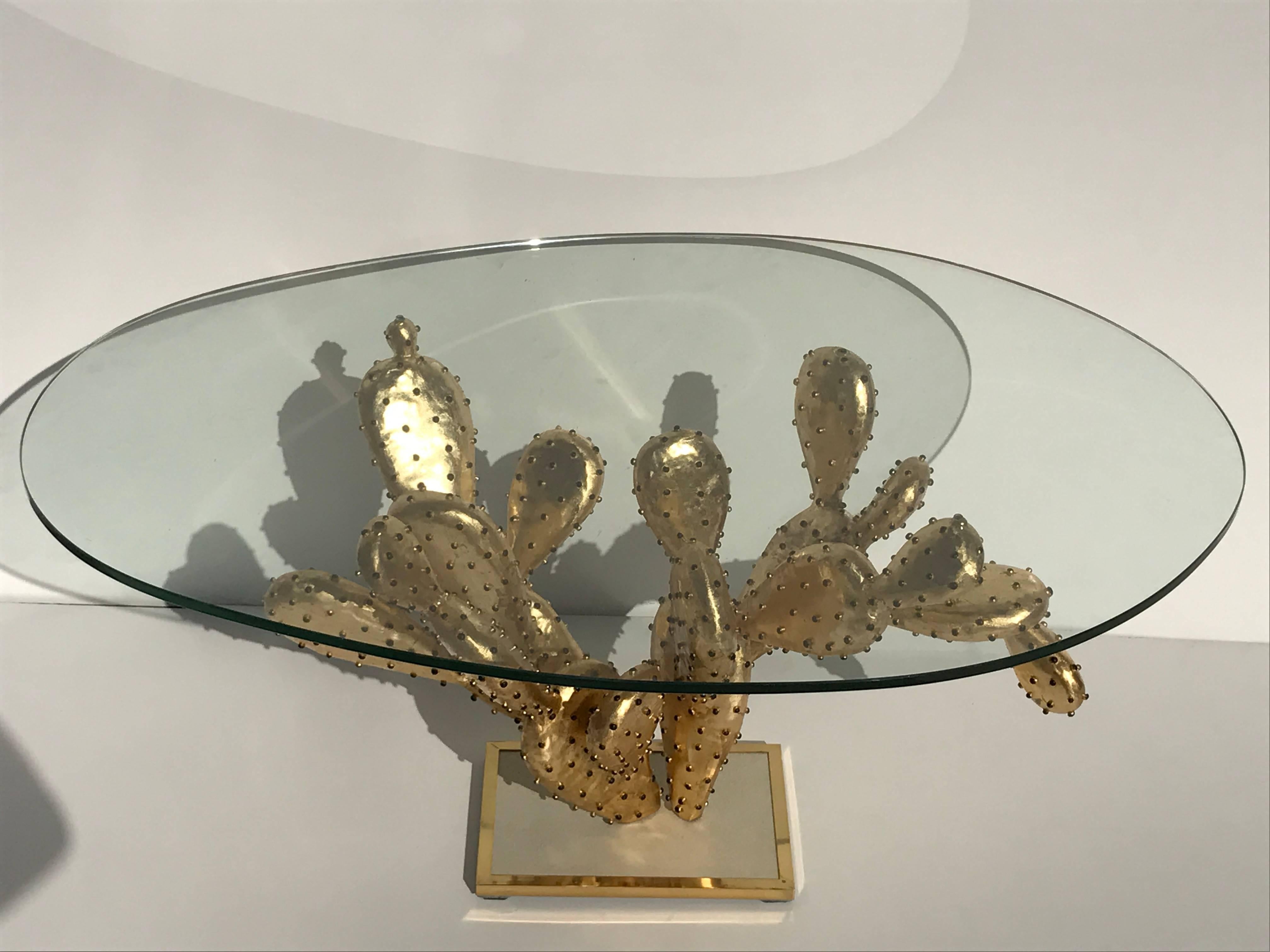 Gilt brass cactus coffee table model 