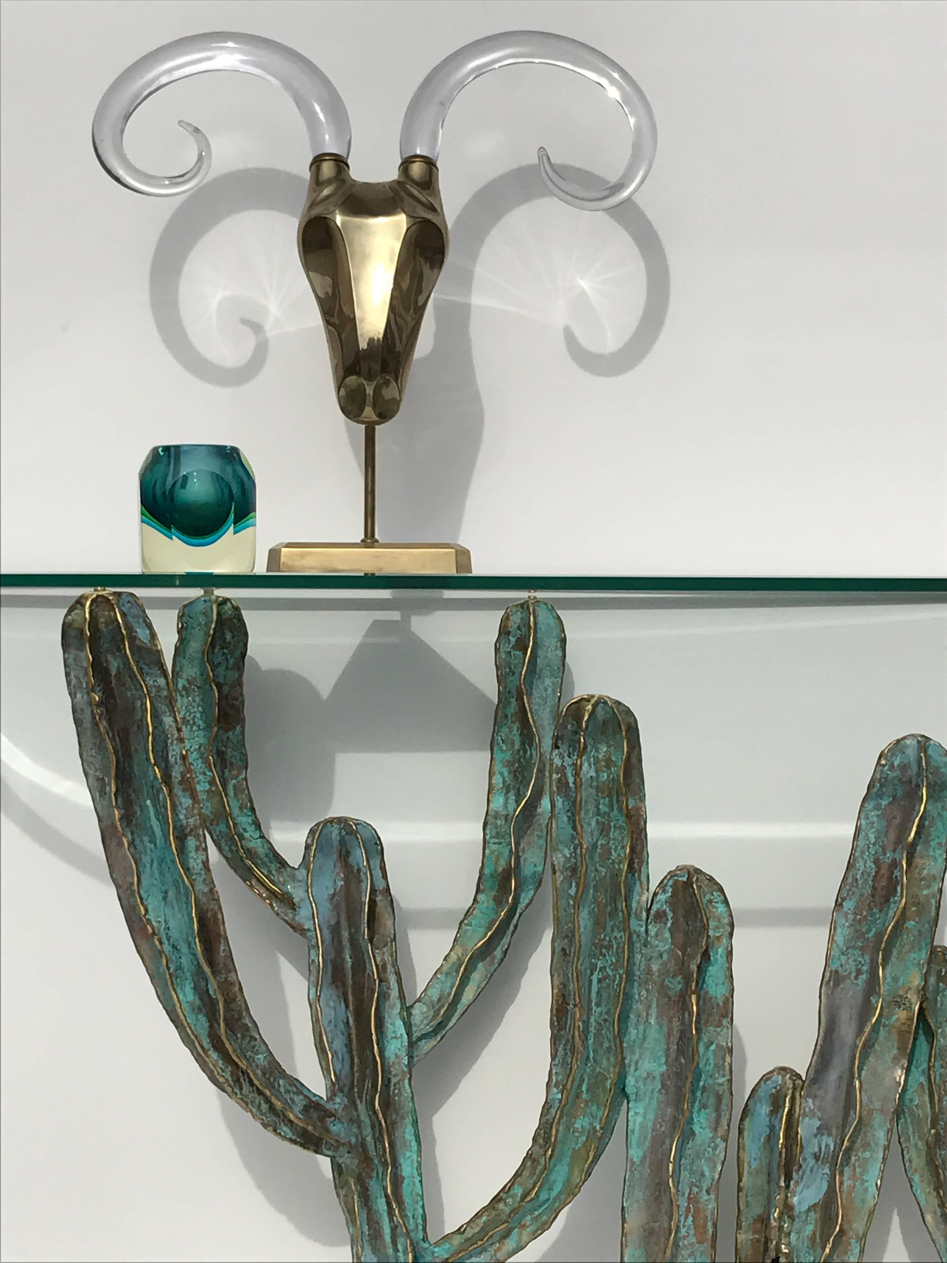 French Bronze Cactus Console Table 