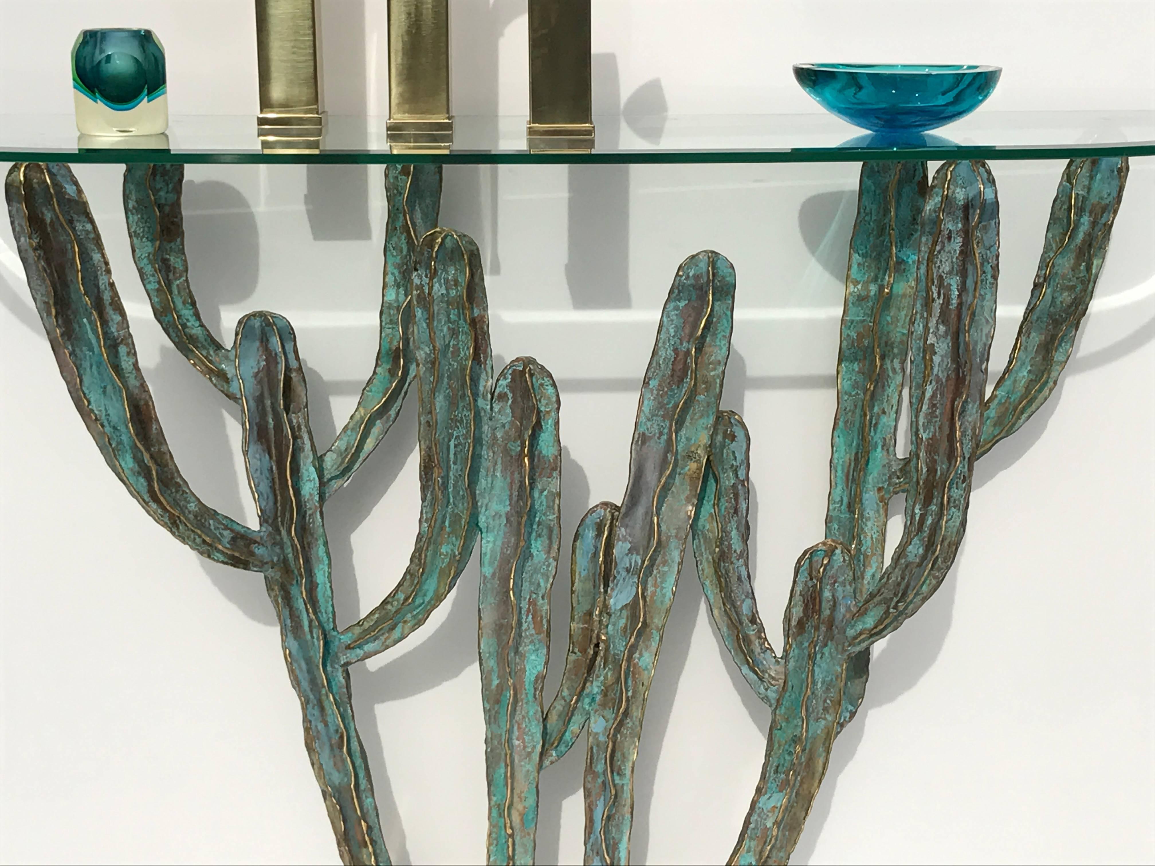 Patinated Bronze Cactus Console Table 