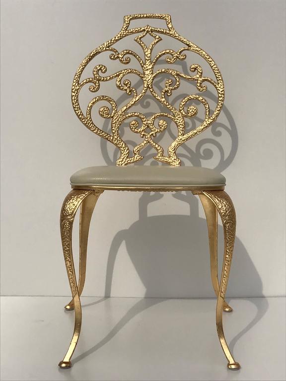 Gold Leafed Vanity Chairs by Thinline Mfg For Sale at 1stDibs