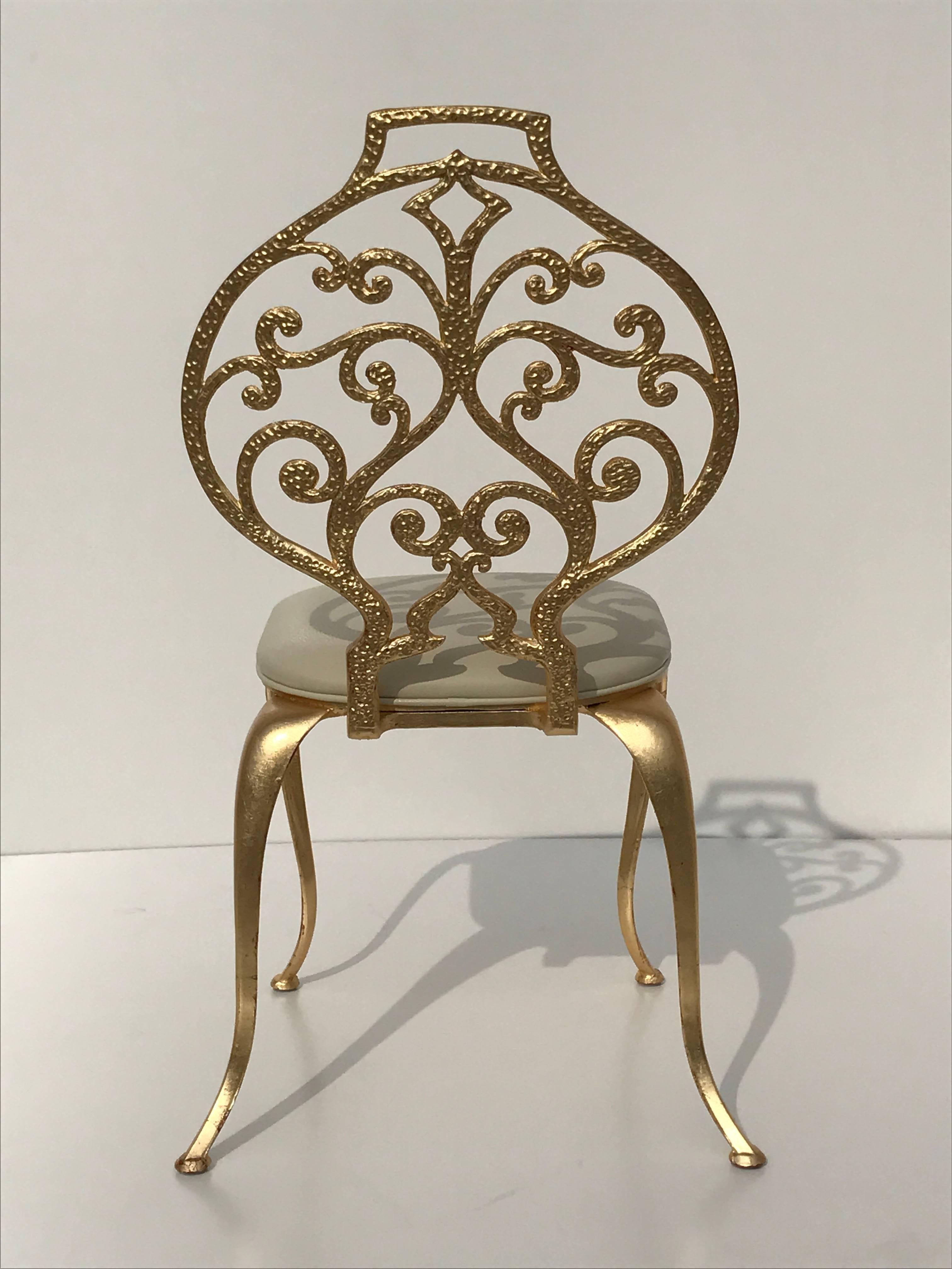 Hollywood Regency Gold Leafed Vanity Chairs by Thinline Mfg For Sale