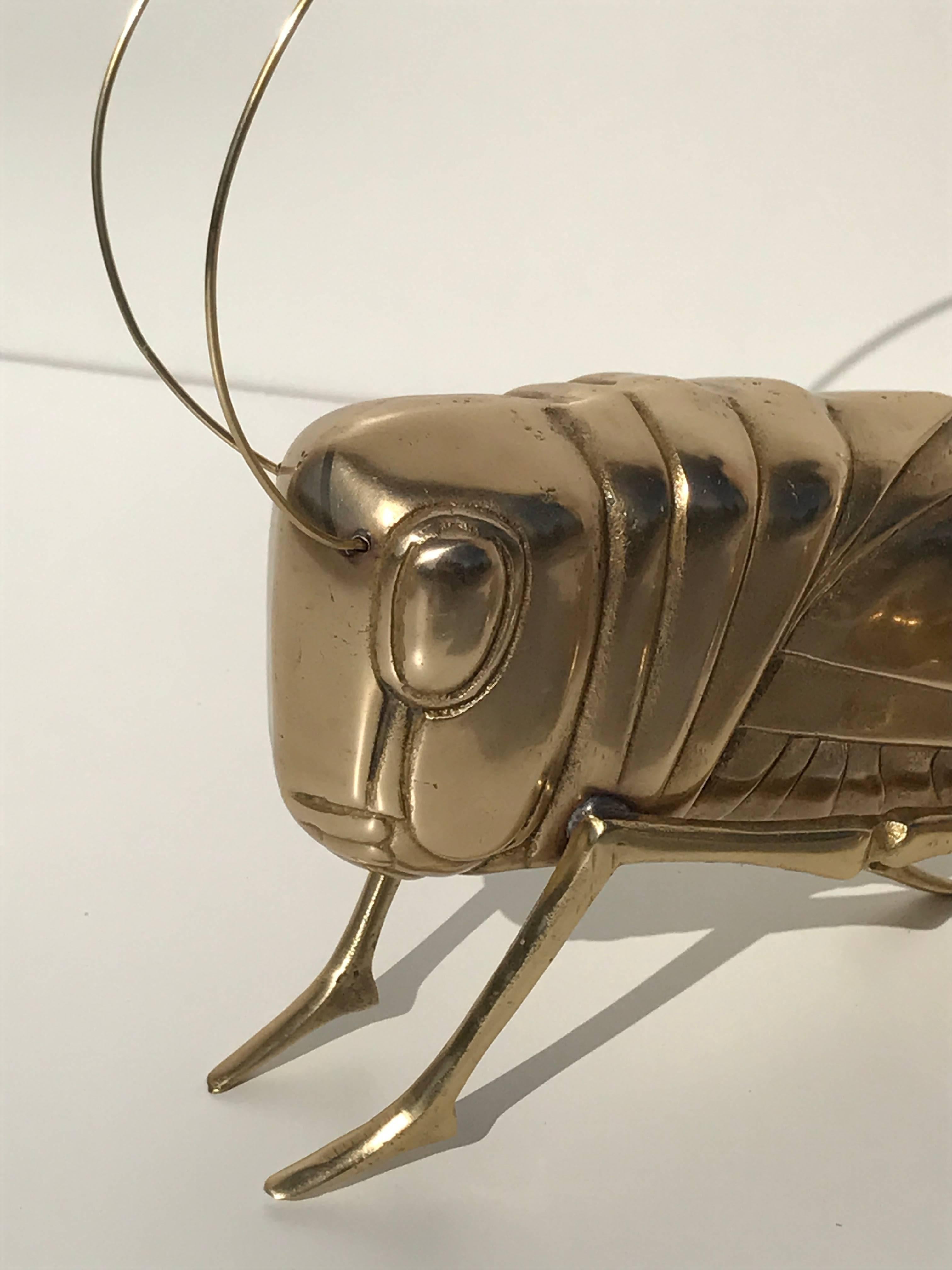 Hollywood Regency Pair of Brass Grasshopper Paperweights /Sculptures