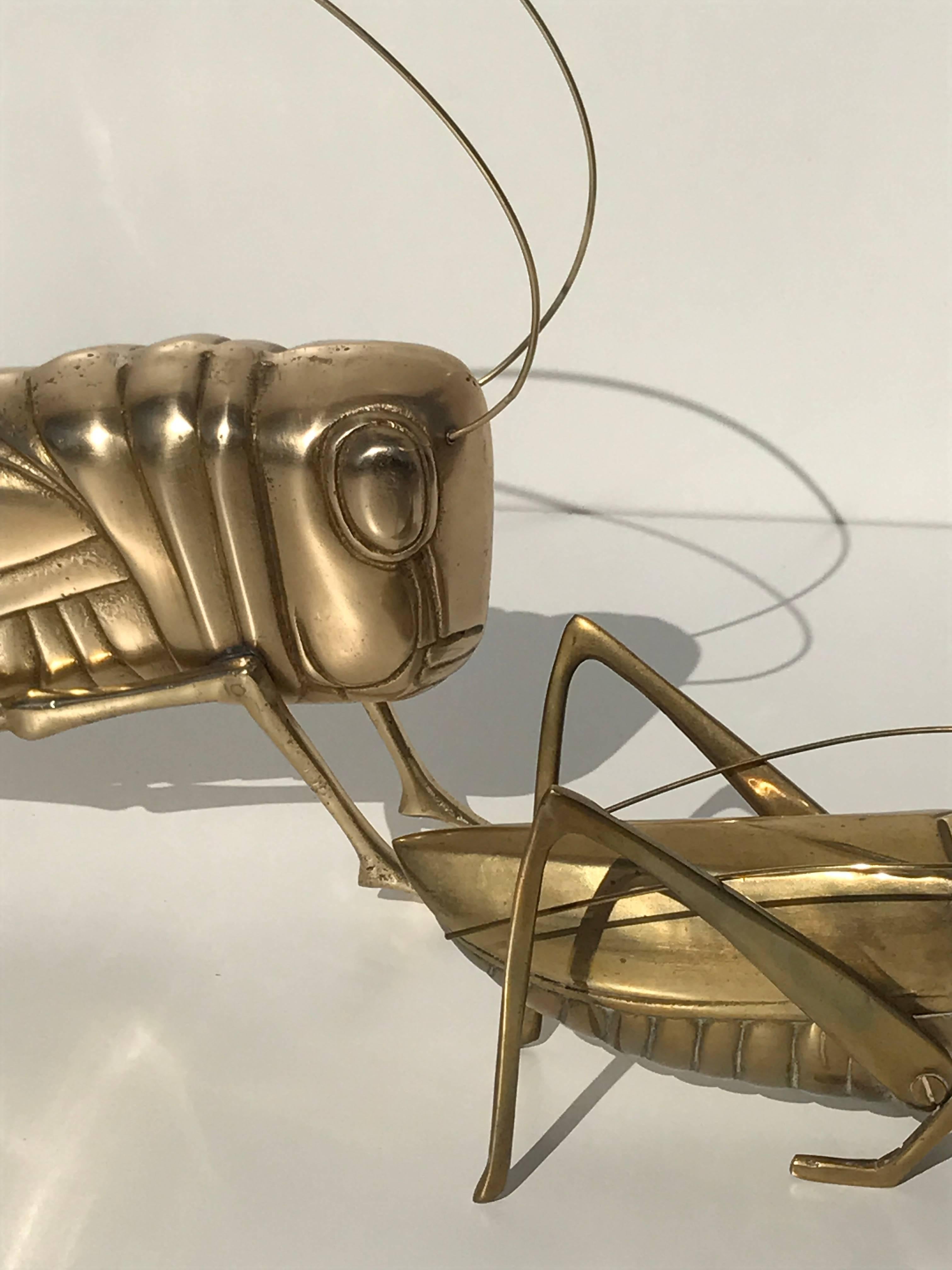 Unknown Pair of Brass Grasshopper Paperweights /Sculptures
