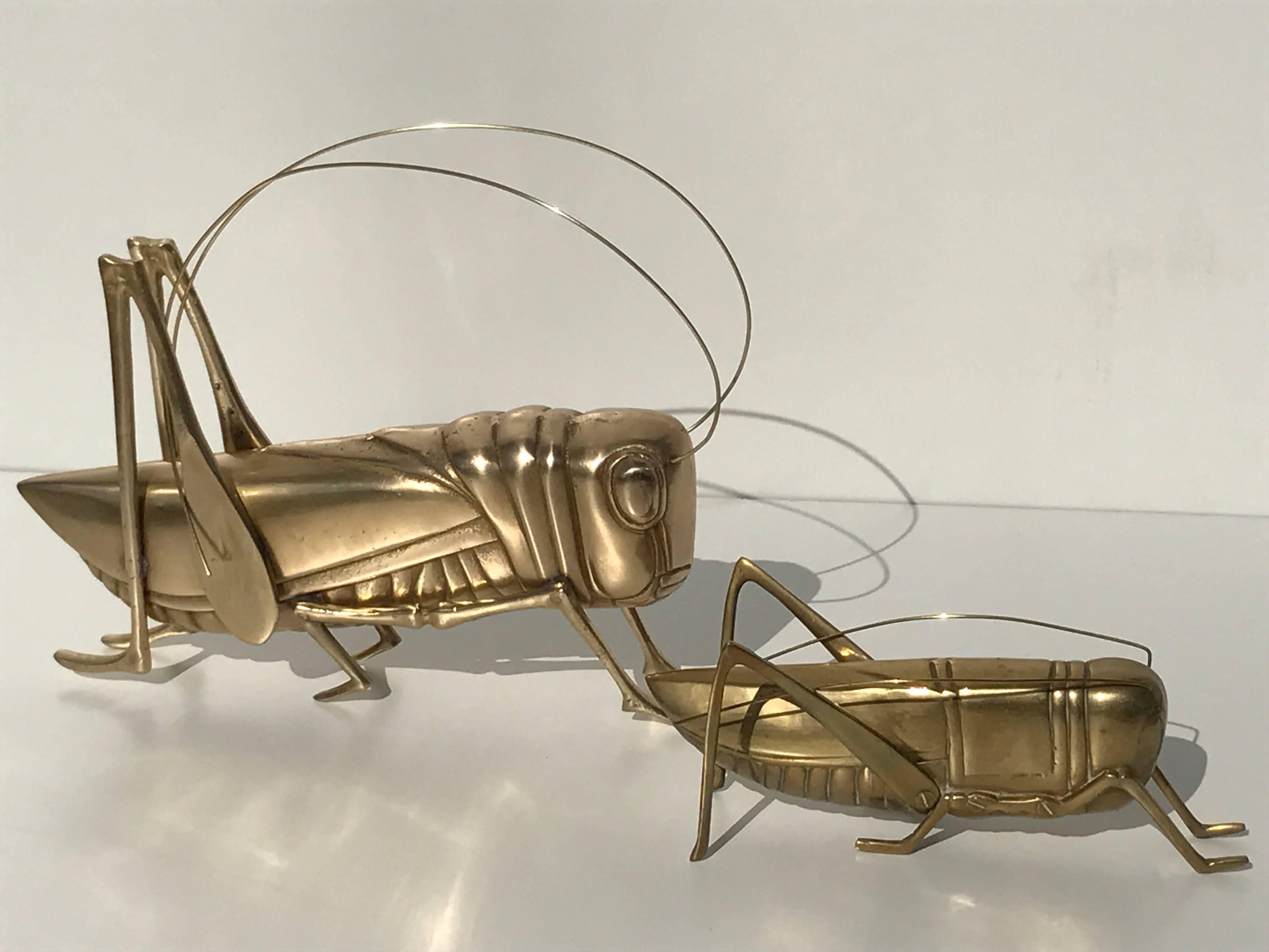 Pair of brass grasshopper paperweights / sculptures
Large one is 13
