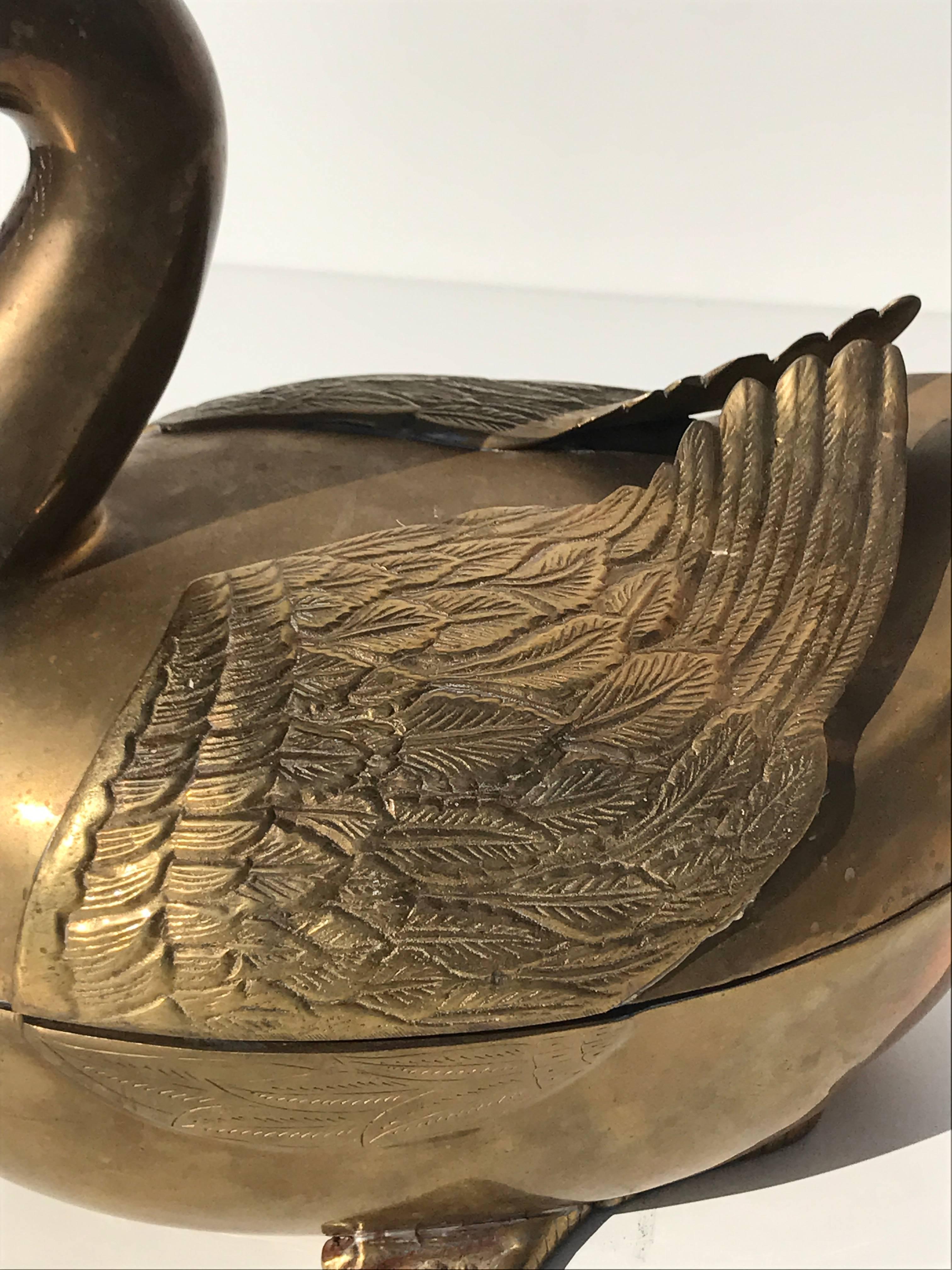 Late 20th Century Patinated Brass Garden Decor Duck Motif Planter For Sale
