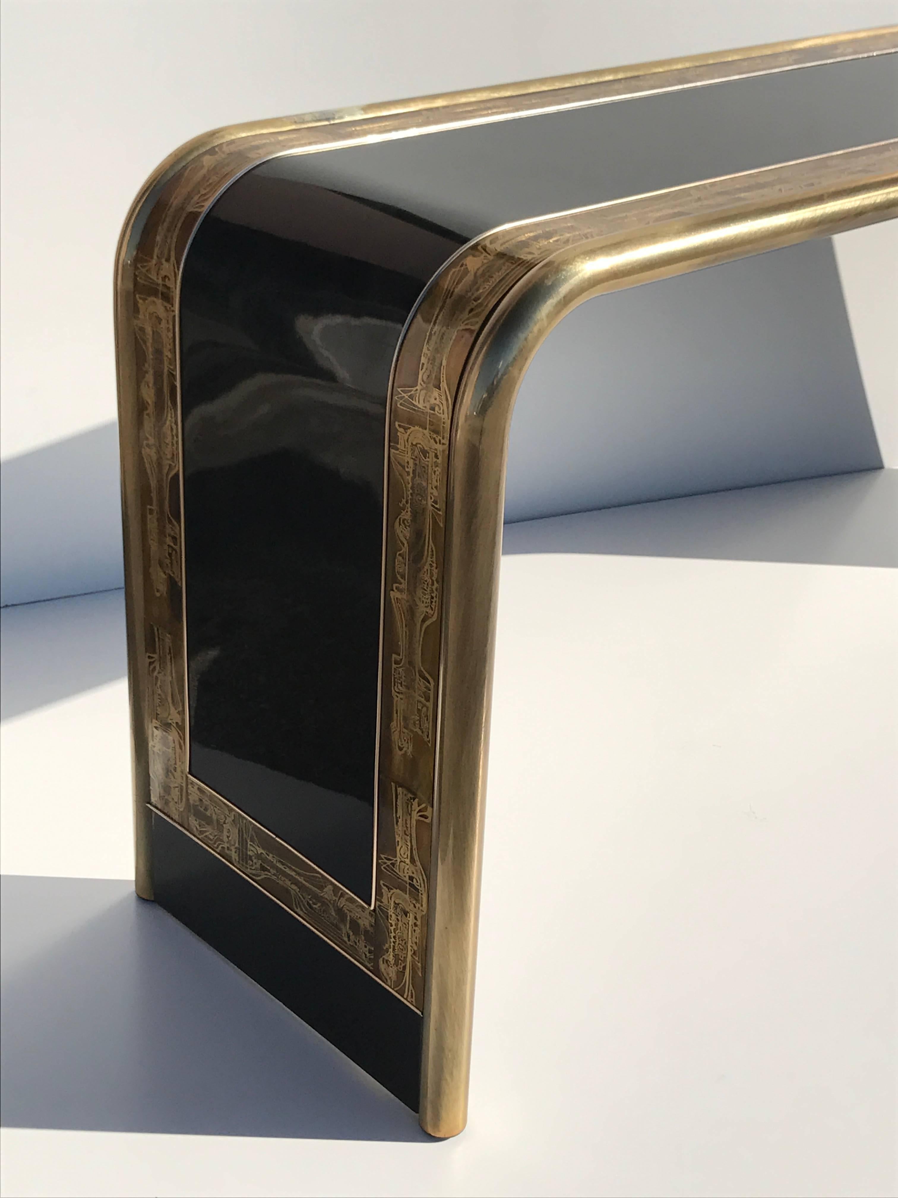 Bernhard Rohne Acid Etched Brass Console Table for Mastercraft at ...