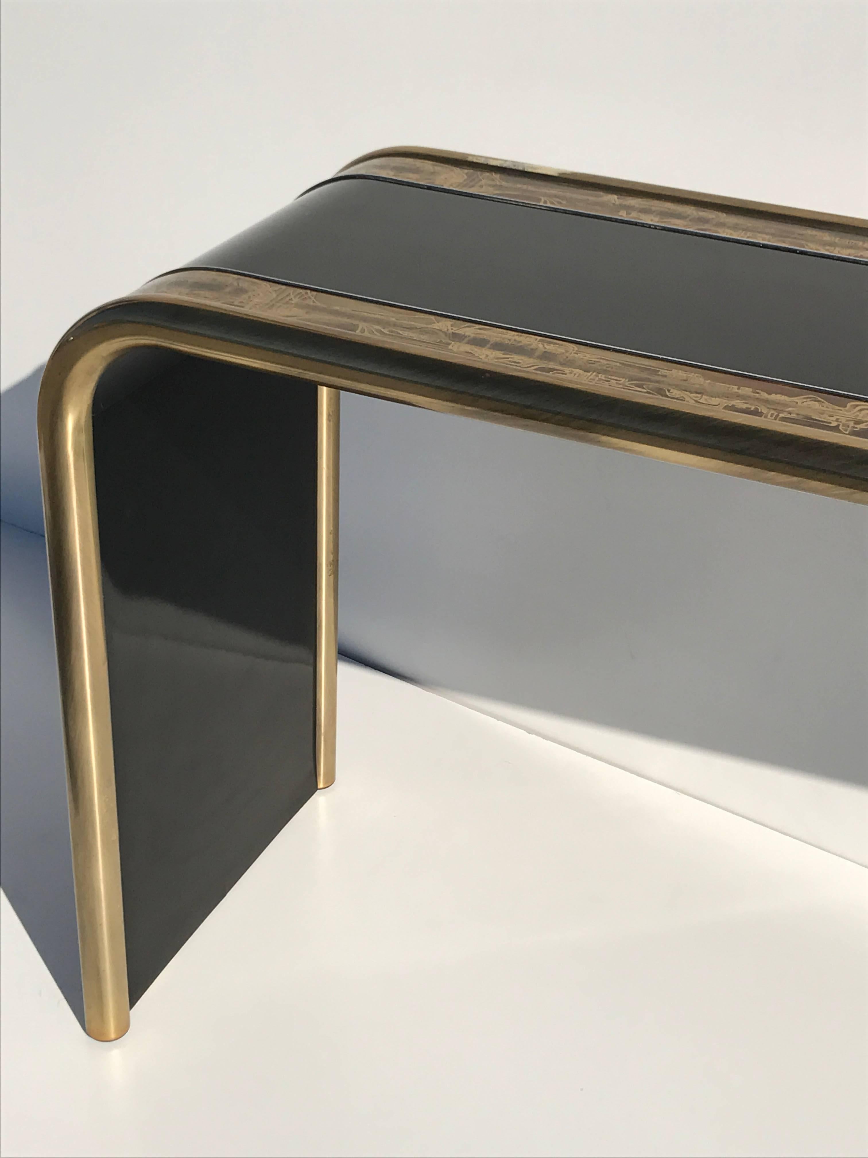 Hollywood Regency Bernhard Rohne Acid Etched Brass Console Table for Mastercraft