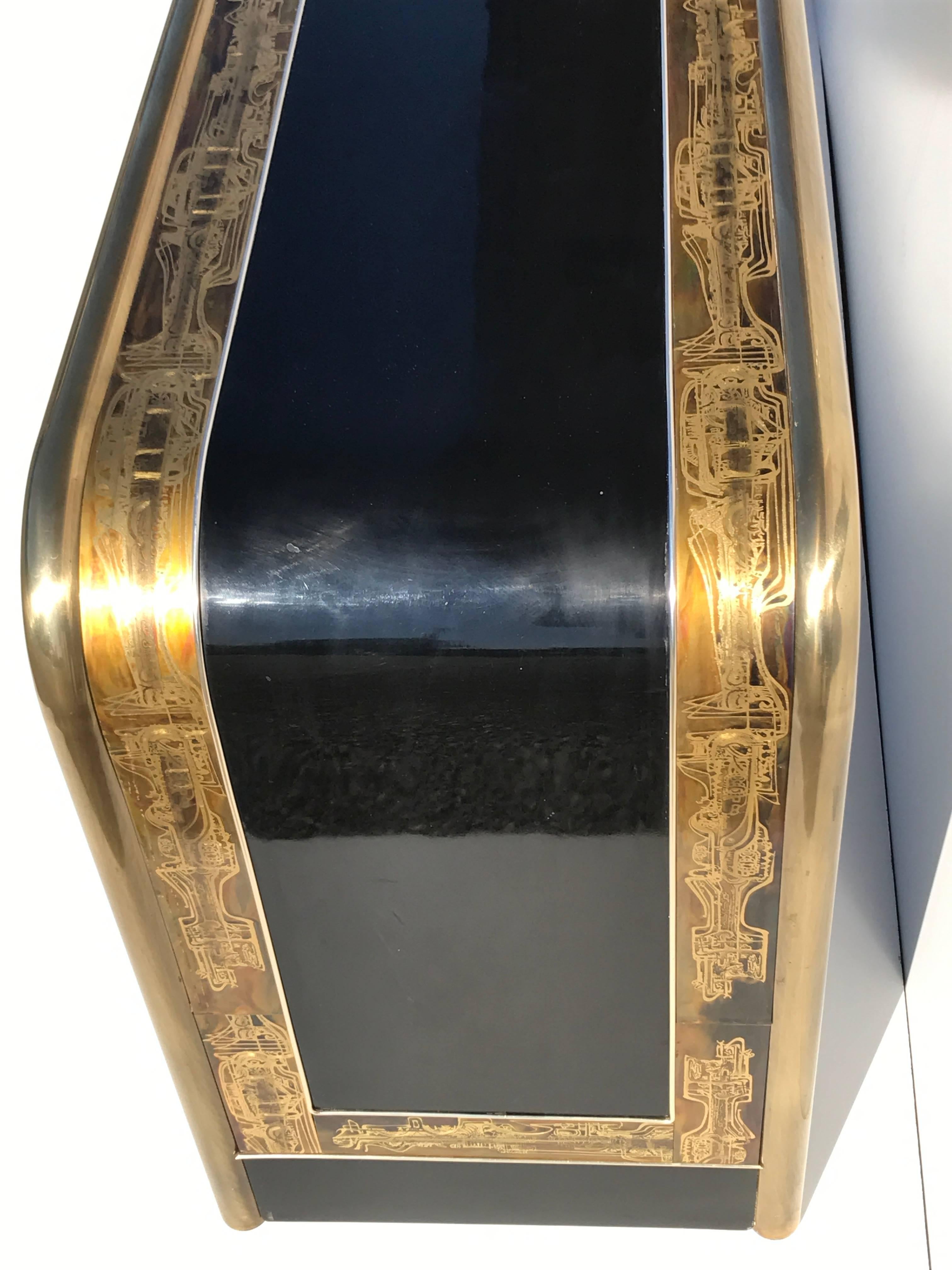 American Bernhard Rohne Acid Etched Brass Console Table for Mastercraft