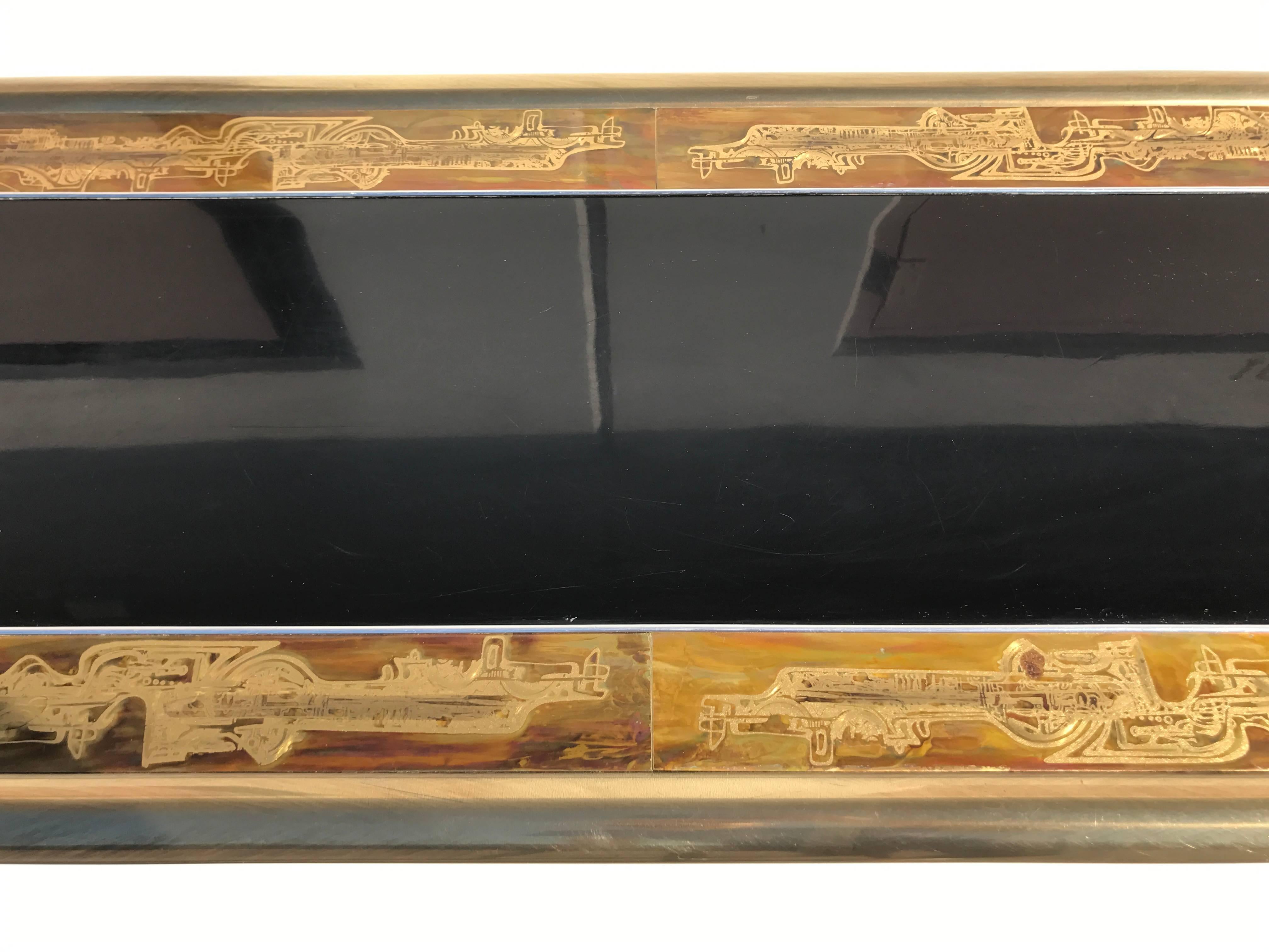 Bernhard Rohne Acid Etched Brass Console Table for Mastercraft In Good Condition In North Hollywood, CA