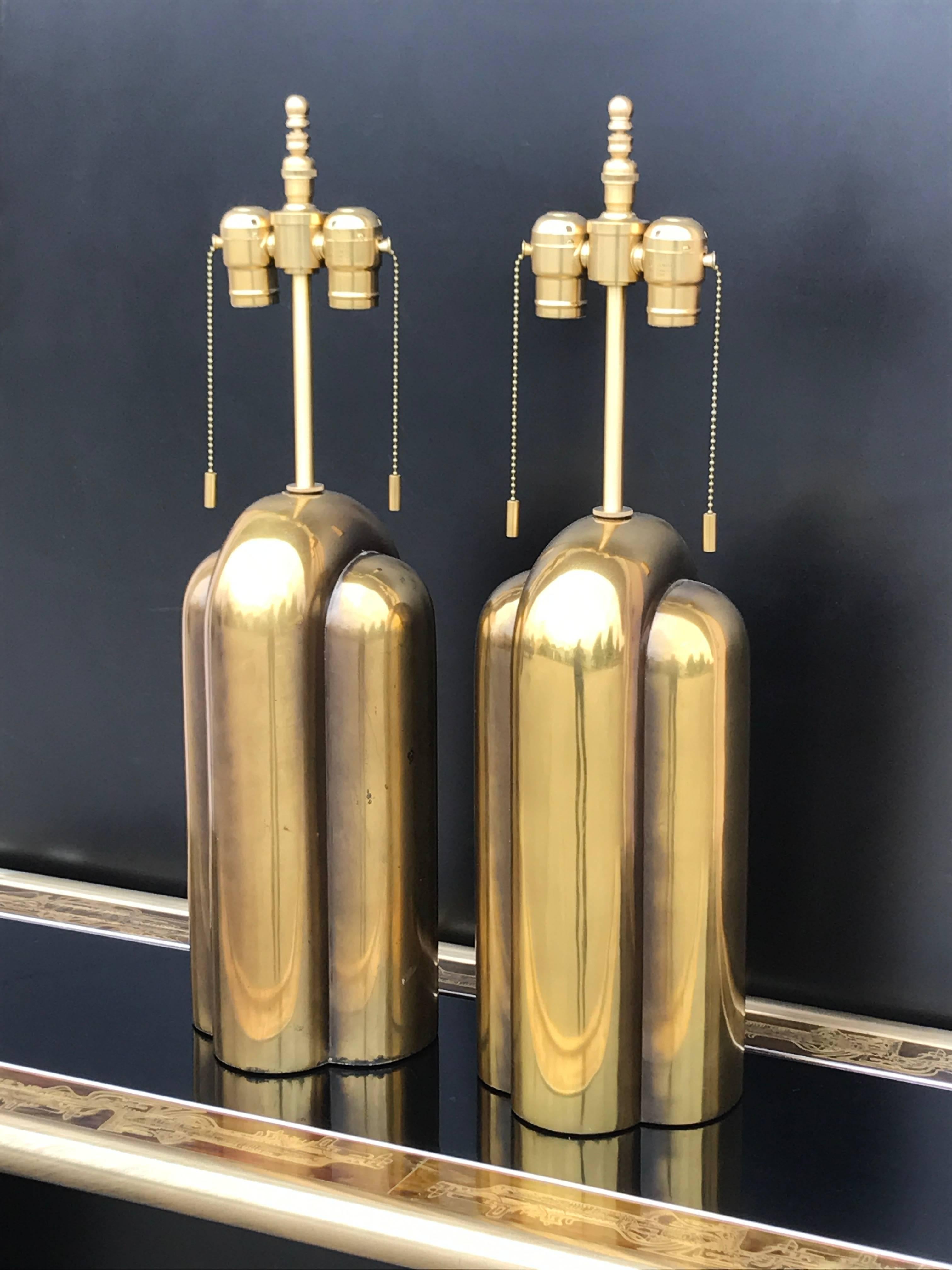 Pair of patinated brass Art Deco style lamps by Westwood Industries.