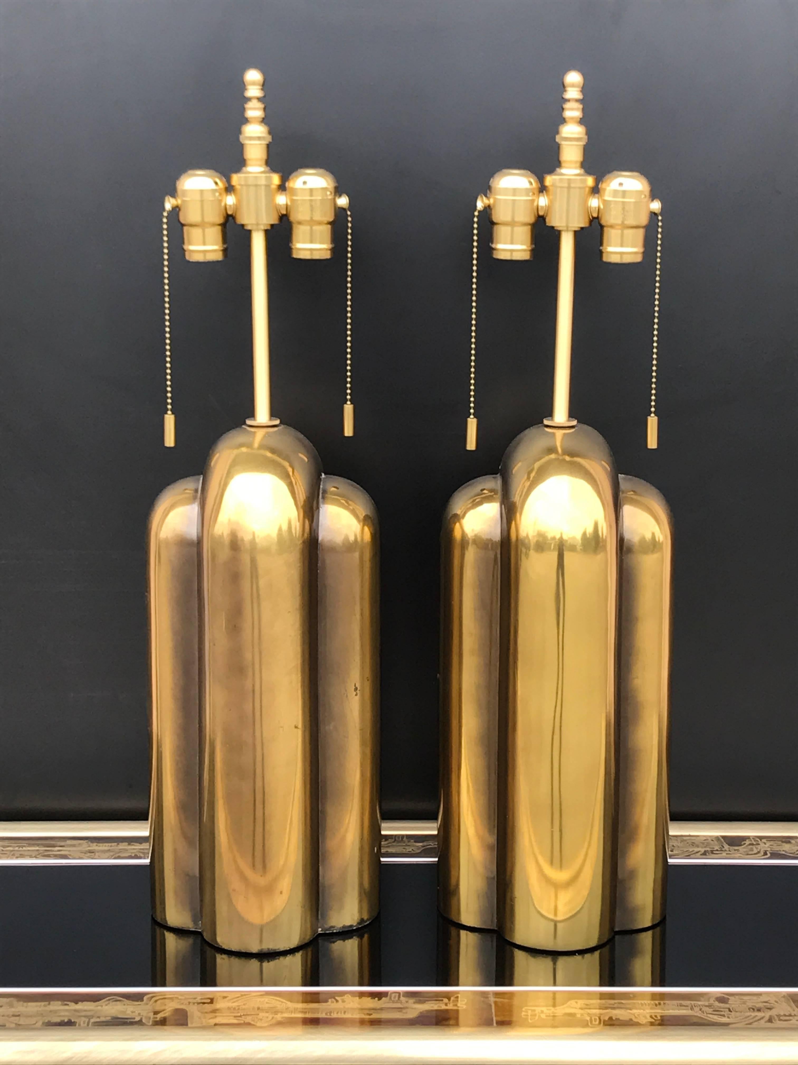 Pair of Patinated Brass Art Deco Style Lamps by Westwood 3