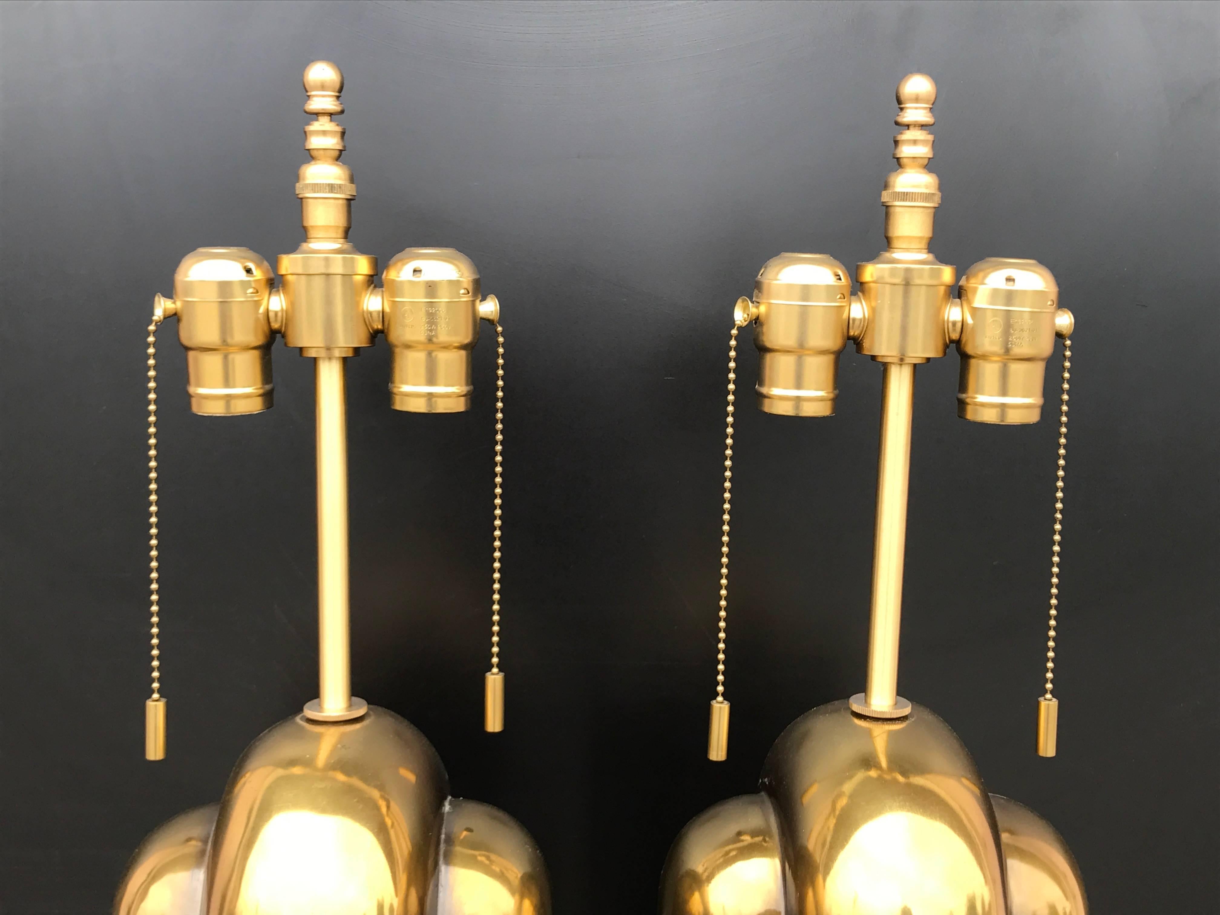 Plated Pair of Patinated Brass Art Deco Style Lamps by Westwood