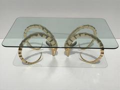 Polished Brass Modernist Ibex or Ram Head Table Base Style of Chervet