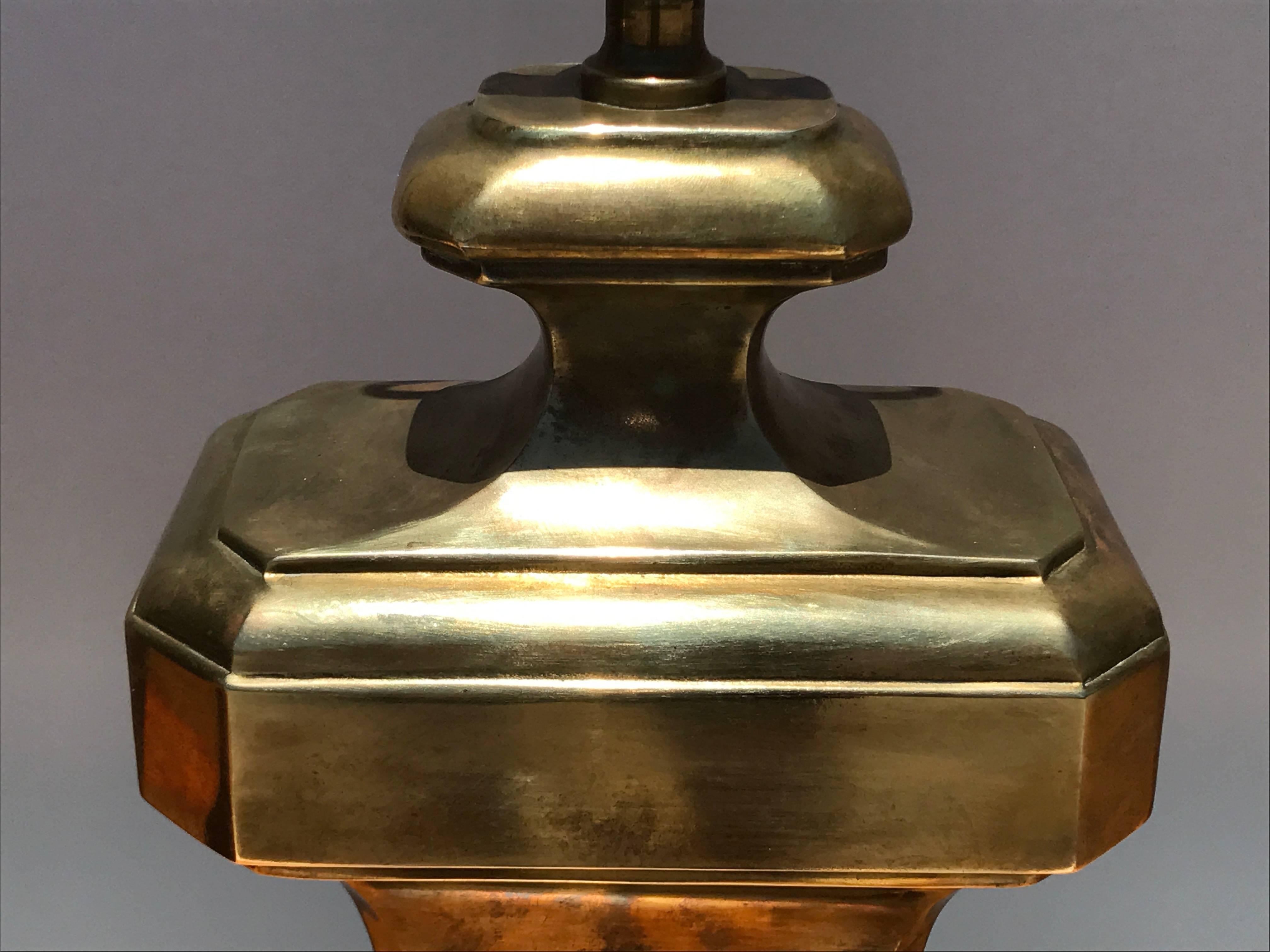 Pair of Neoclassical Urn Patinated Brass Lamps 2