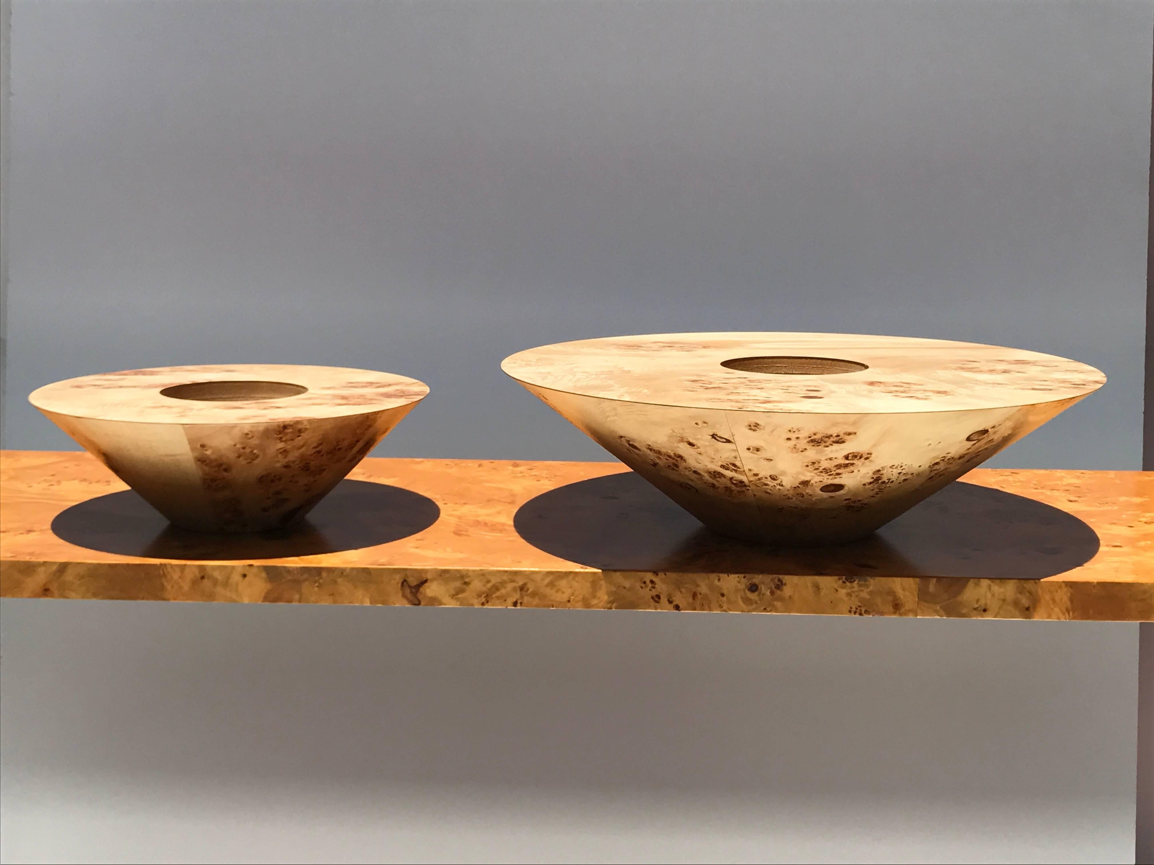 Mid-Century Modern Set of Two Burl Wood Candleholders For Sale