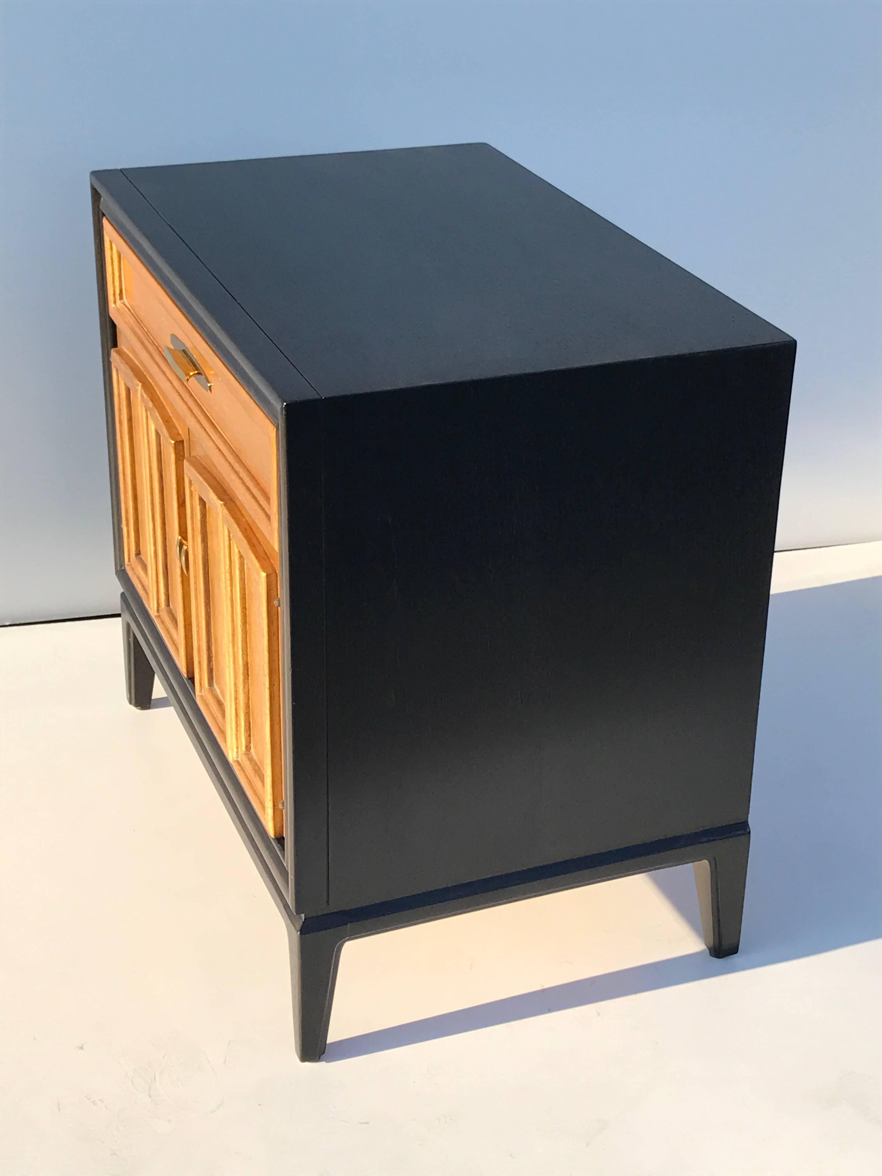 American Pair of Ebonized and Gold Leafed Nightstands
