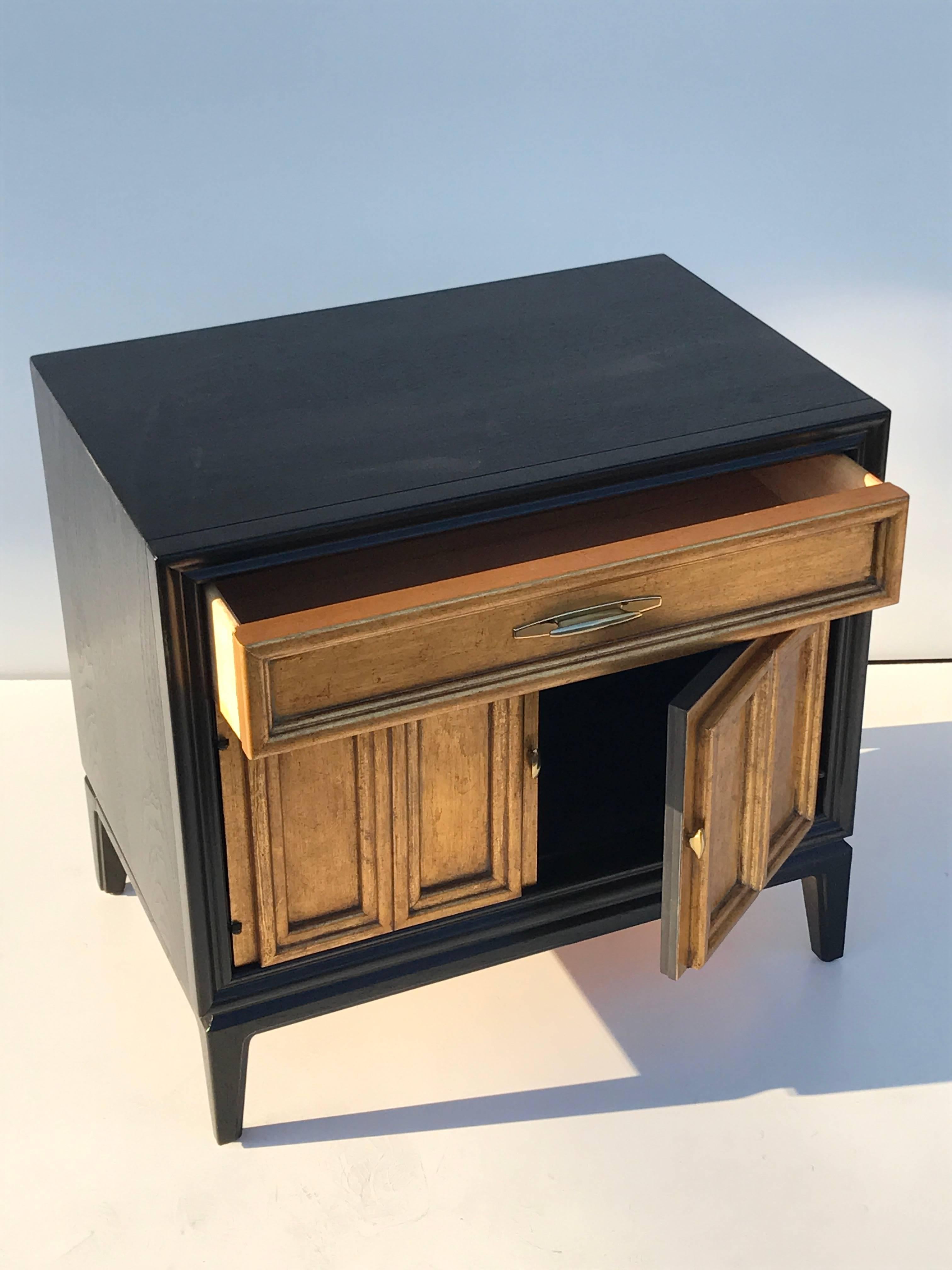 Pair of Ebonized and Gold Leafed Nightstands In Excellent Condition In North Hollywood, CA