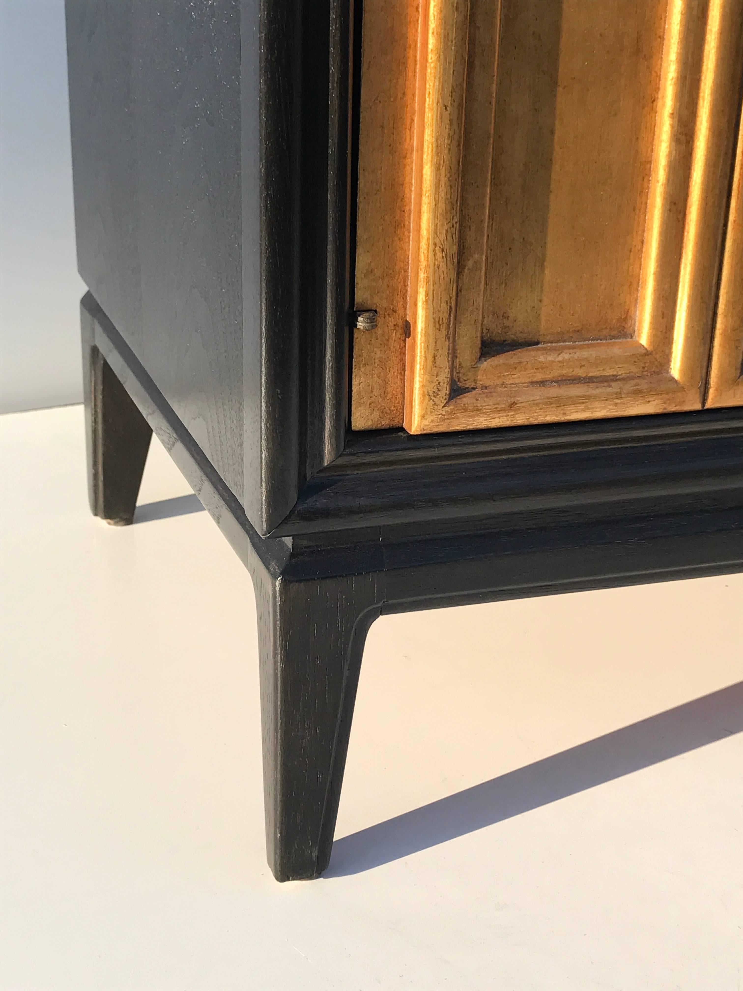 Giltwood Pair of Ebonized and Gold Leafed Nightstands