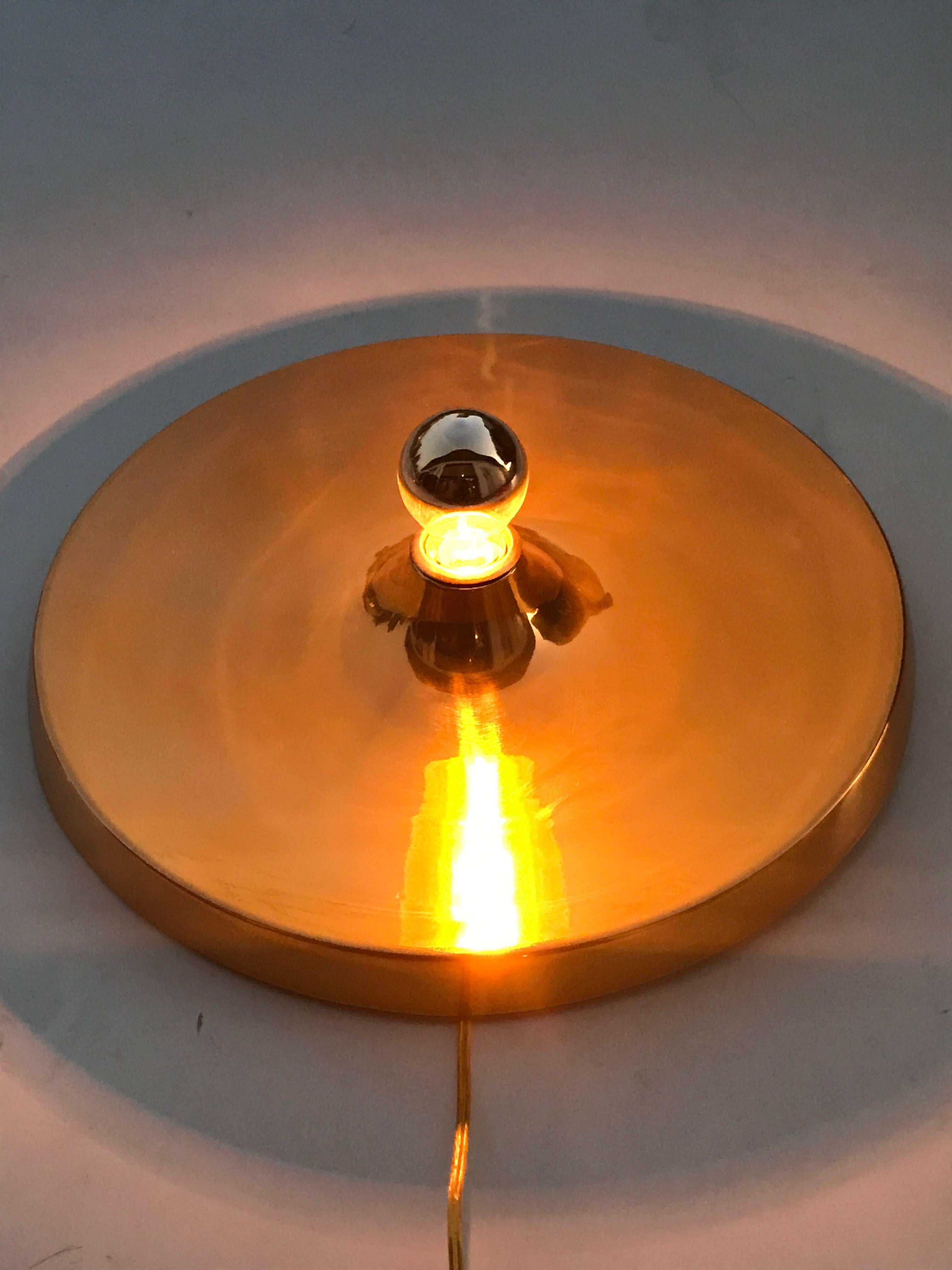 Mid-Century Modern German Flush Mount Aluminium Disk Lights in Anodized Gold