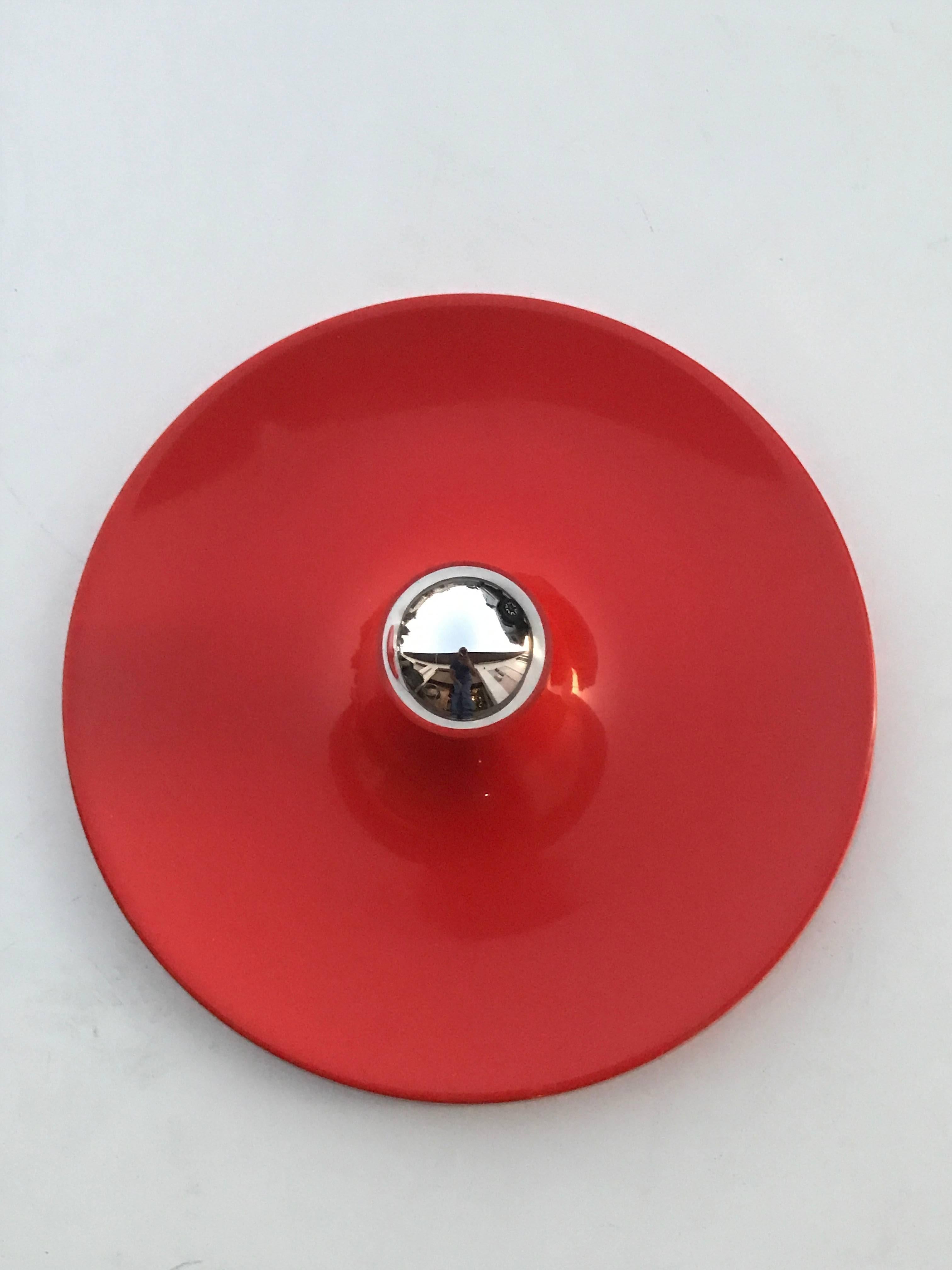 Mid-20th Century German Fire Red Disk Flush Mount Lights For Sale
