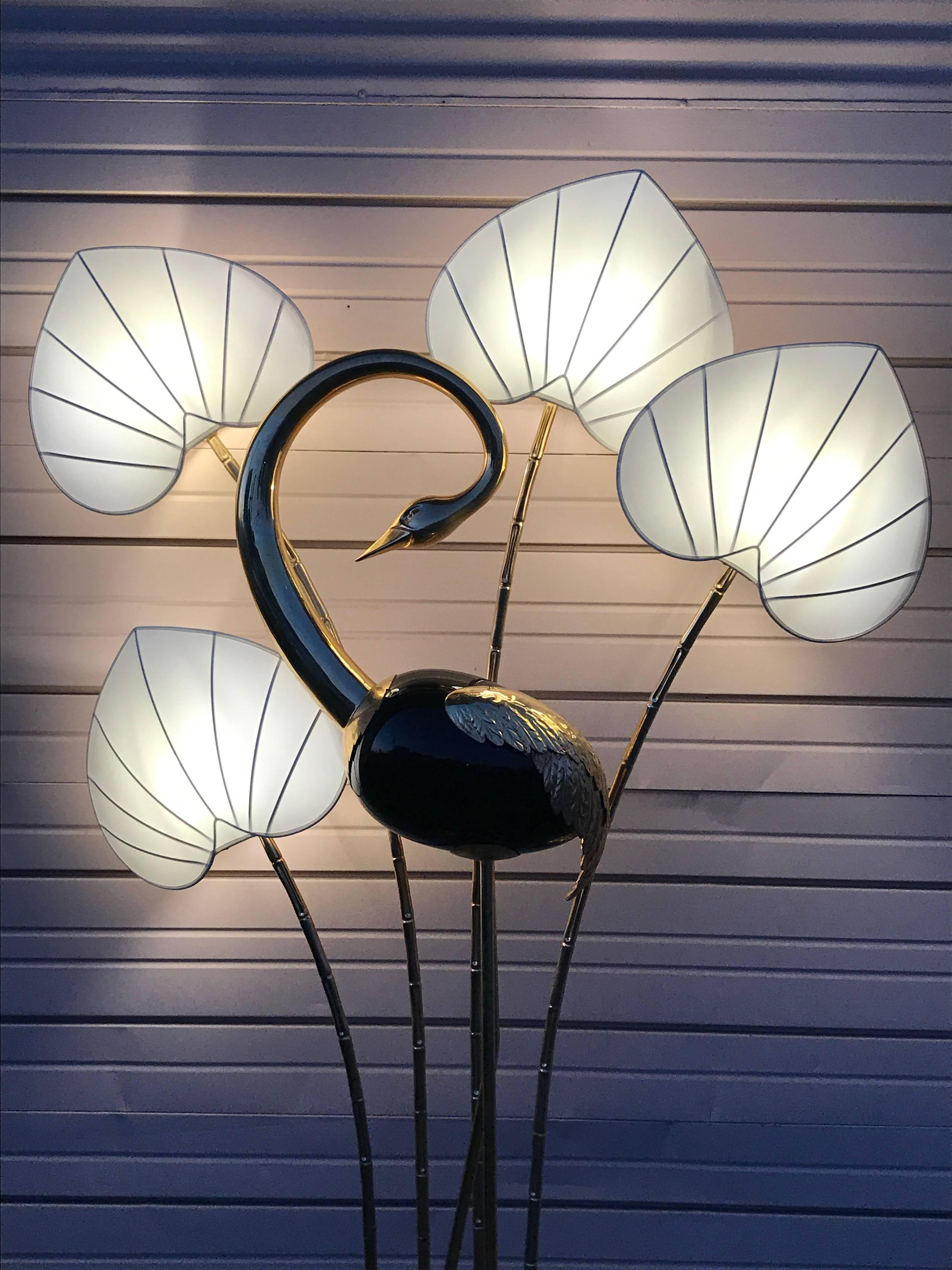 Late 20th Century Monumental Brass Flamingo or Egret Floor Lamp by Antonio Pavia For Sale