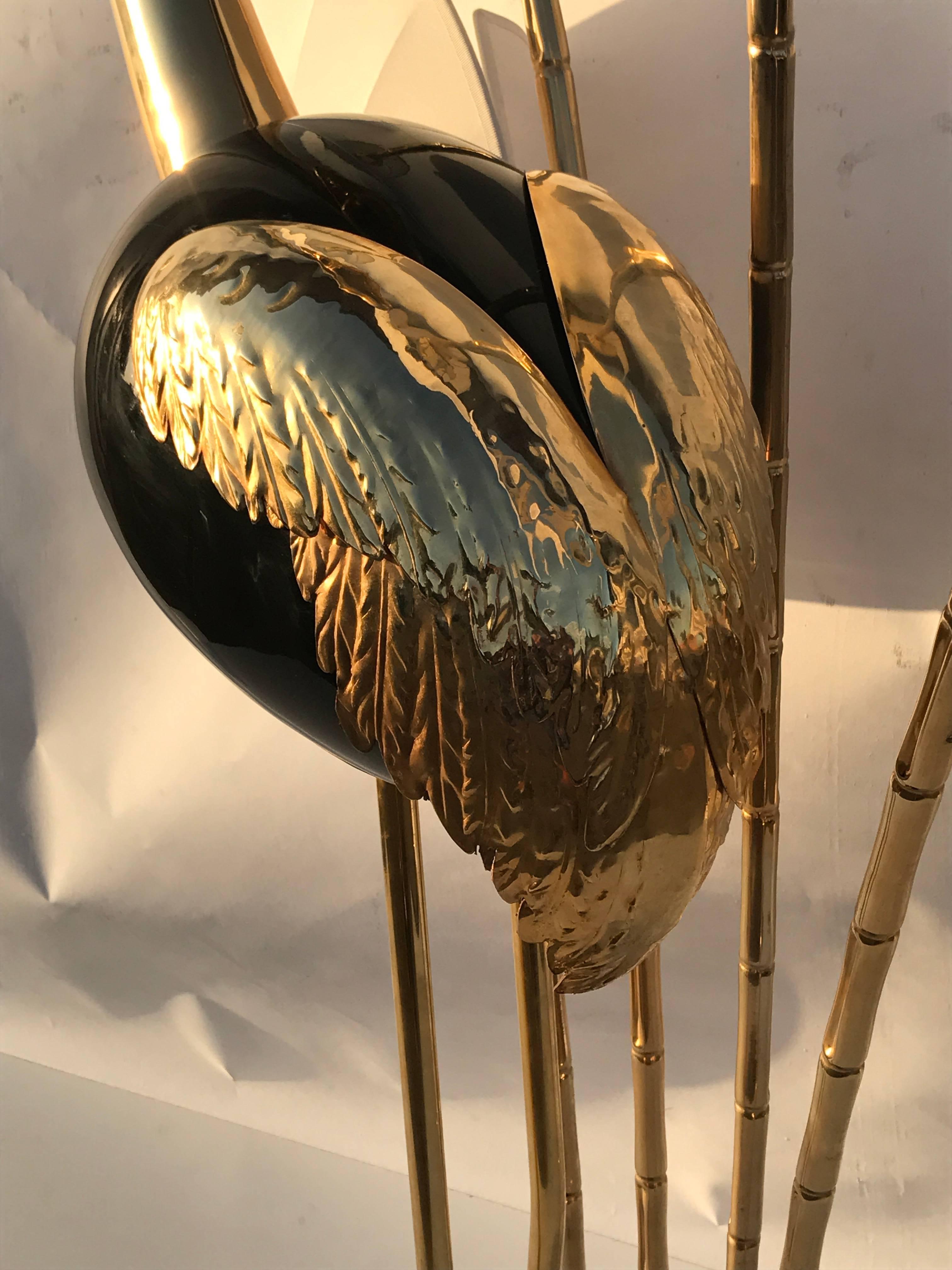 Monumental Brass Flamingo or Egret Floor Lamp by Antonio Pavia For Sale 1