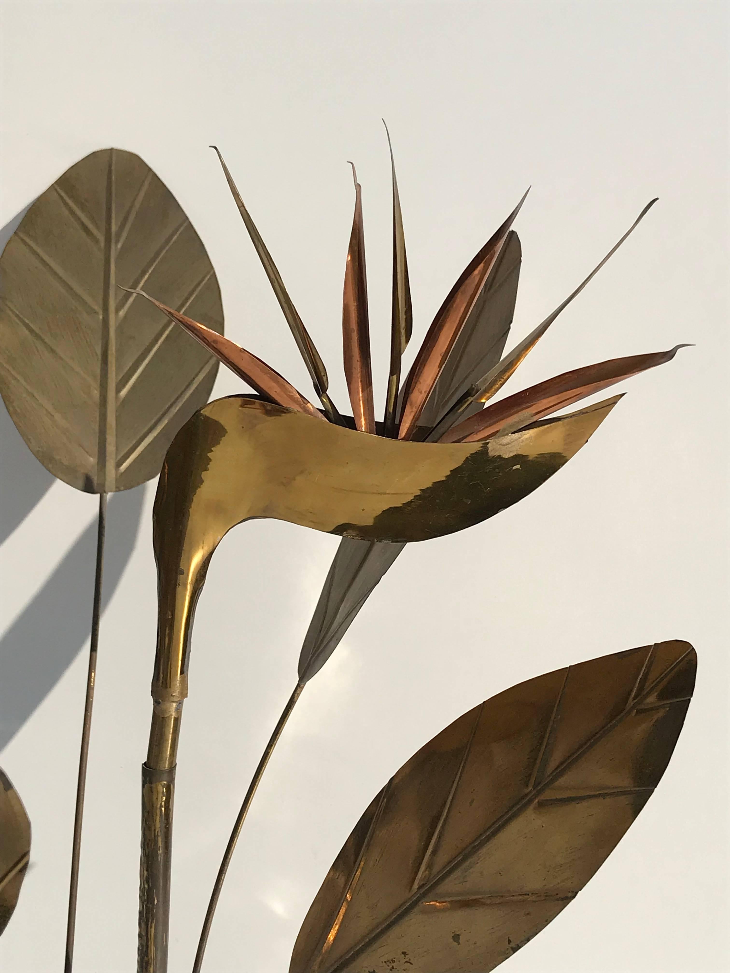 Mid-Century Modern Bird of Paradise Brutalist Brass Sculpture Style of Curtis Jere For Sale