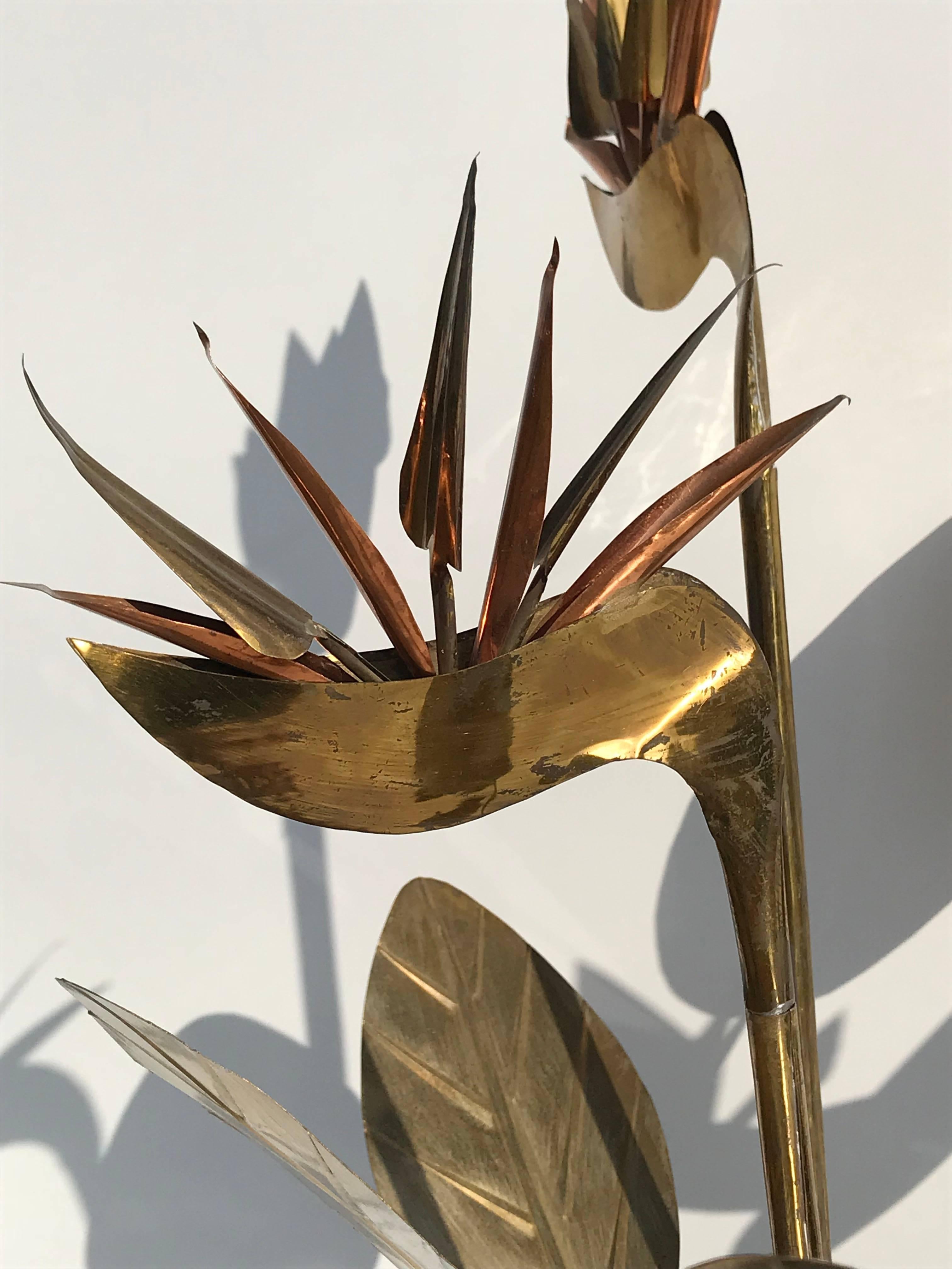 American Bird of Paradise Brutalist Brass Sculpture Style of Curtis Jere For Sale