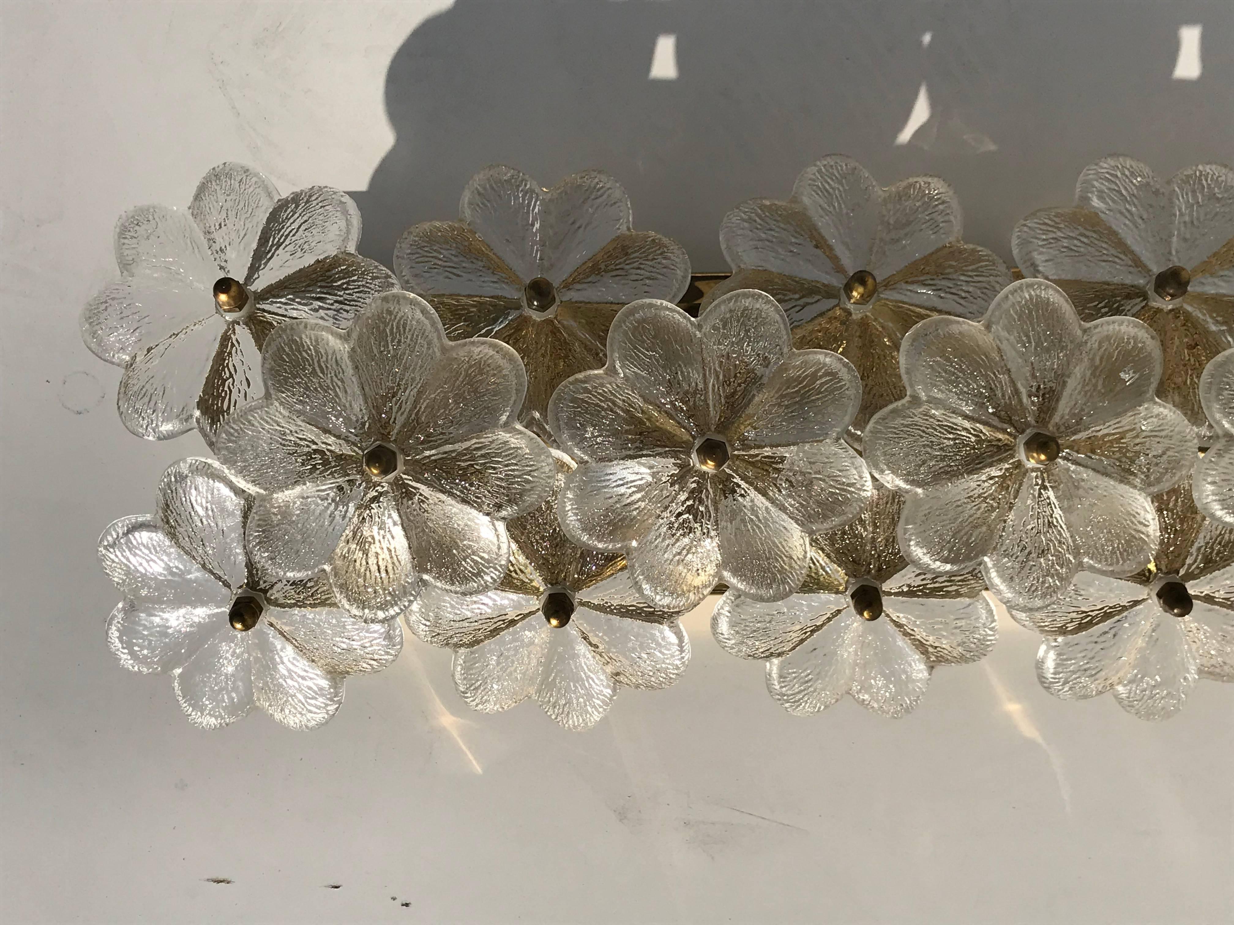 Ernst Palme floral glass and brass rectangular wall sconce
It uses four E14 base bulbs up to 60 watt each bulb.