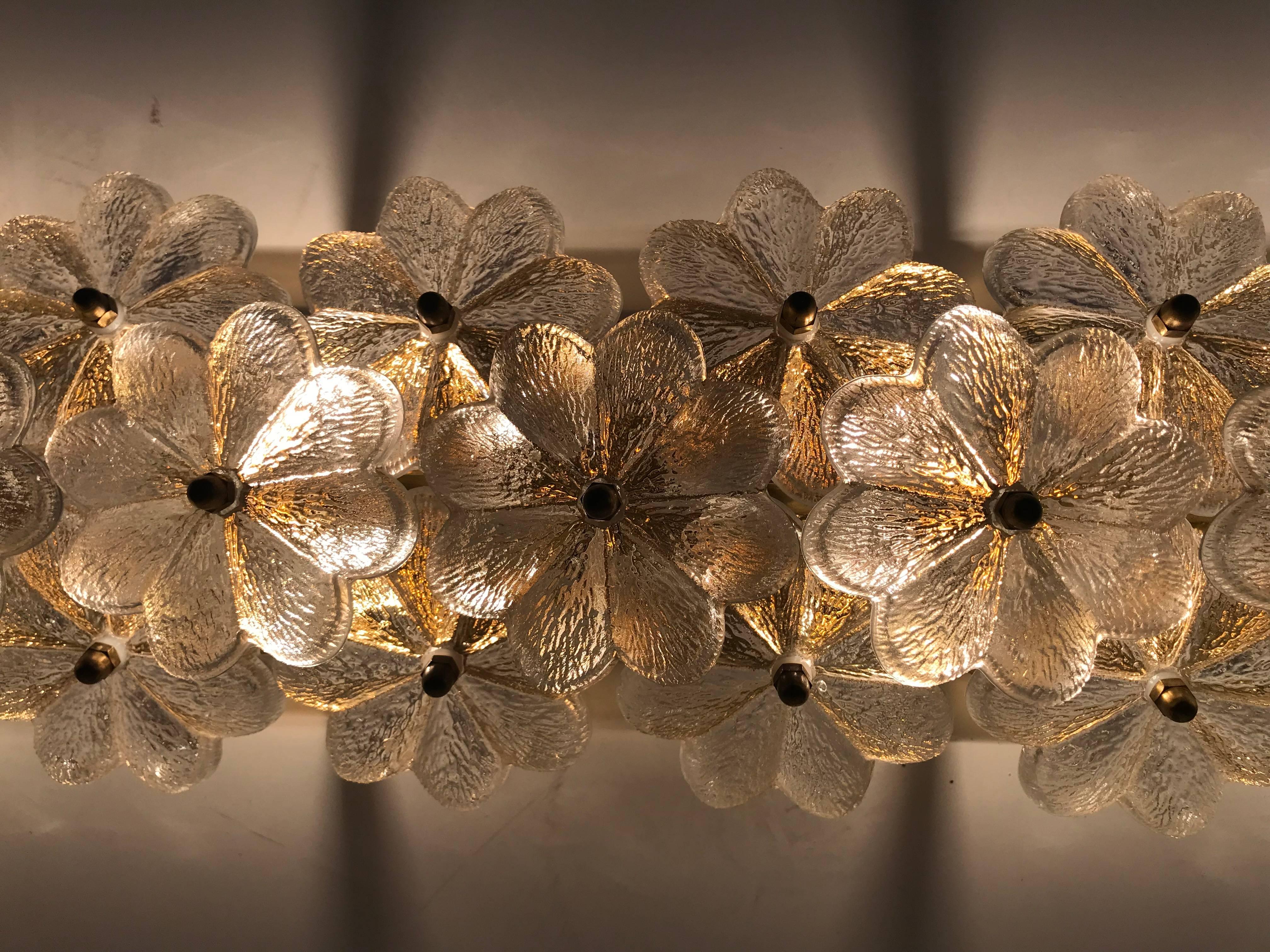 Mid-20th Century Ernst Palme Floral Glass and Brass Rectangular Wall Sconce