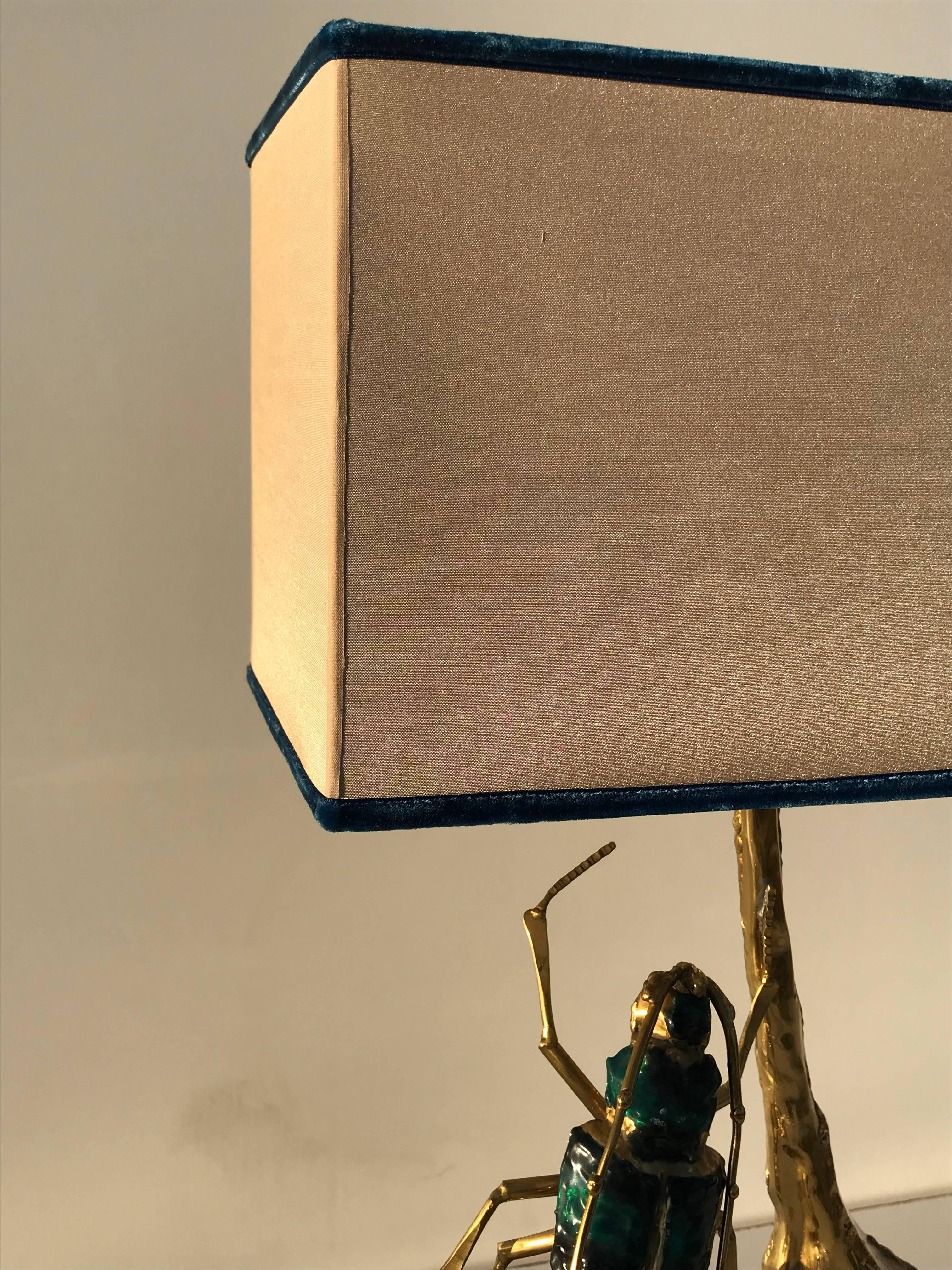 Polished Duval Brasseur Attributed Brass Beetle and Quartz Lamp