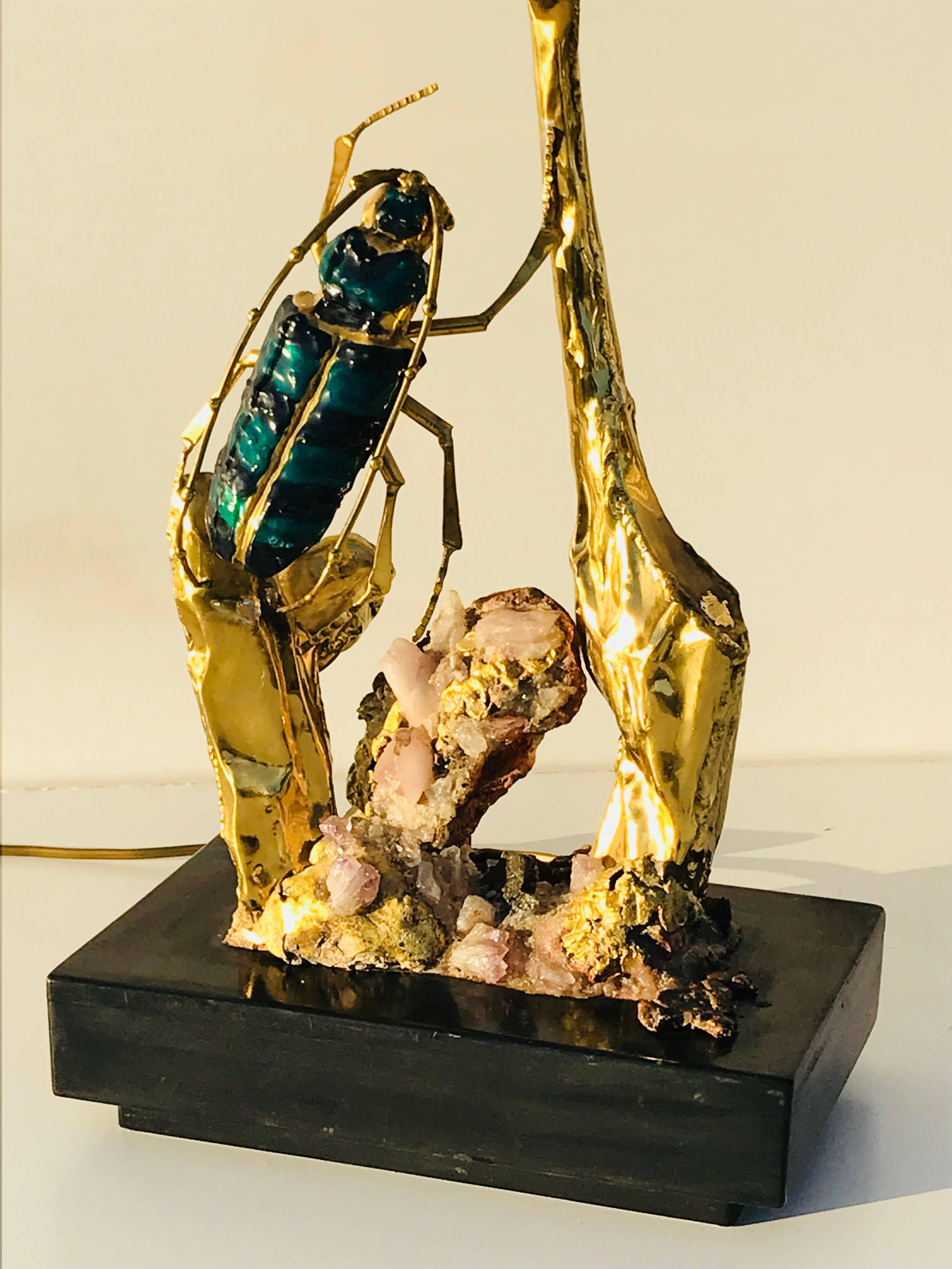 French Duval Brasseur Attributed Brass Beetle and Quartz Lamp