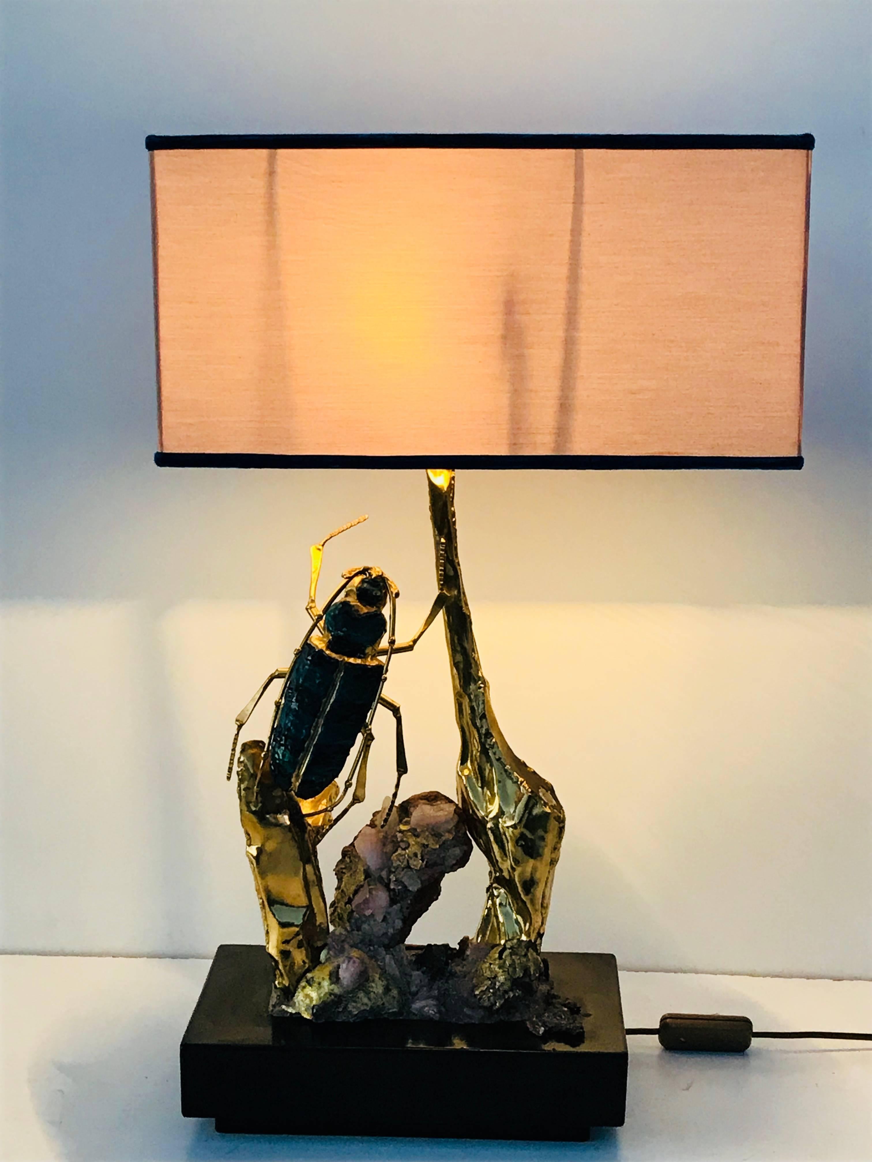 Duval Brasseur Attributed Brass Beetle and Quartz Lamp In Good Condition In North Hollywood, CA