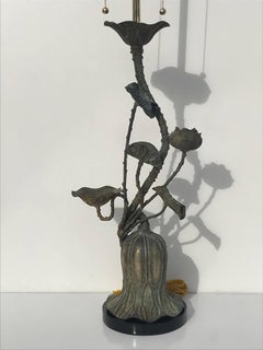 Verdigris Patinated Brass Lotus Lamp by Marbro