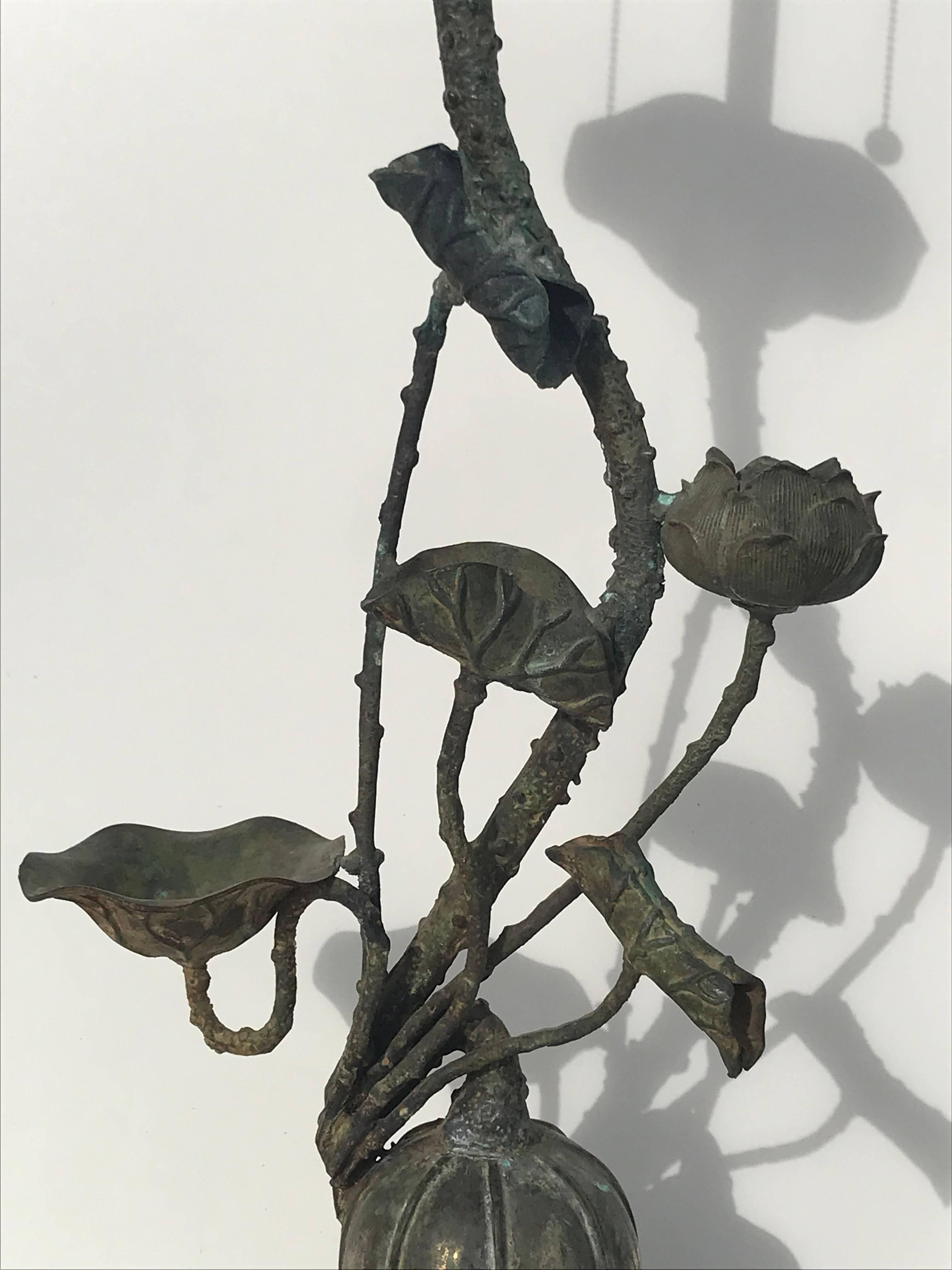 American Verdigris Patinated Brass Lotus Lamp by Marbro