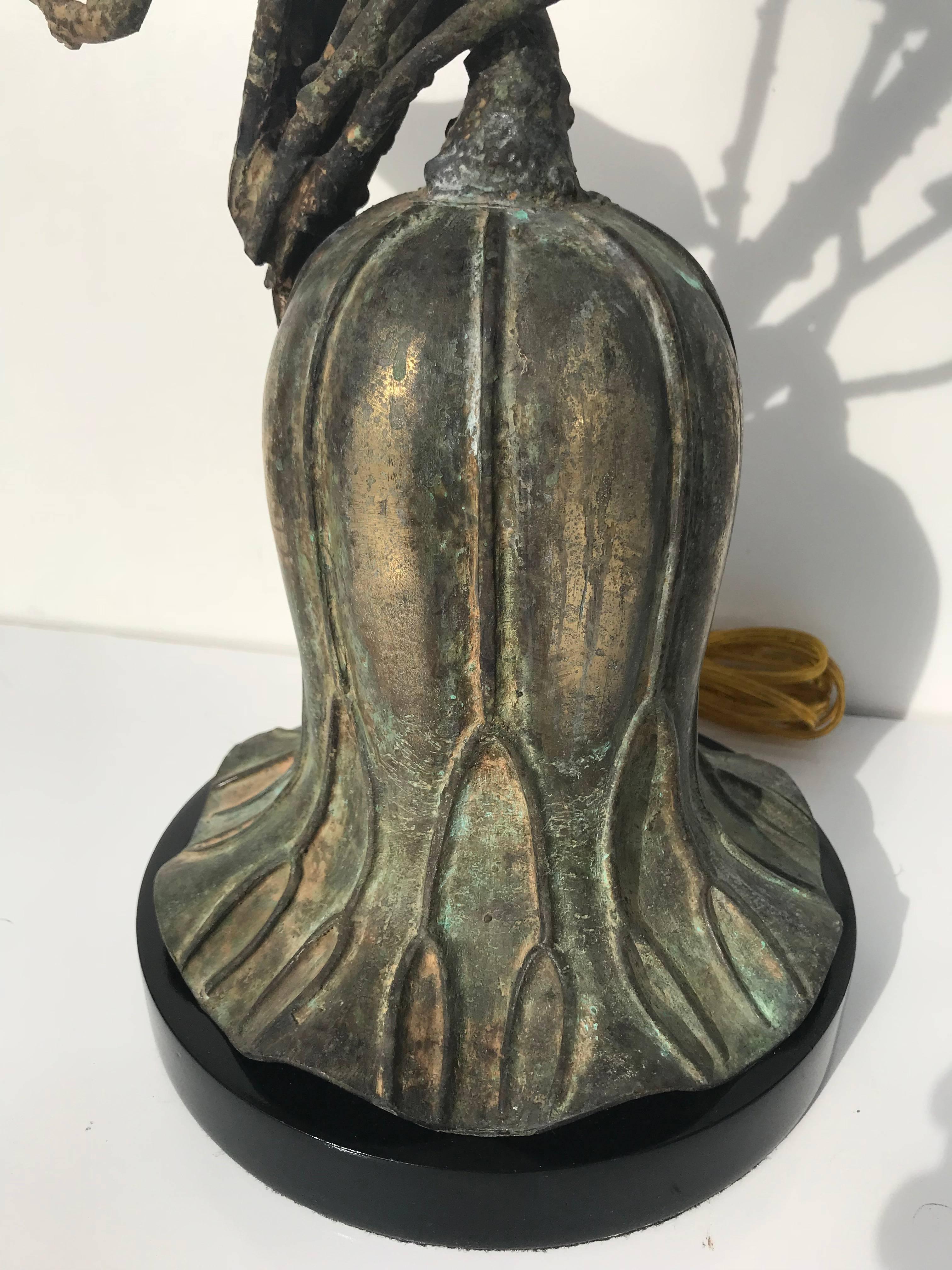 Verdigris Patinated Brass Lotus Lamp by Marbro 3