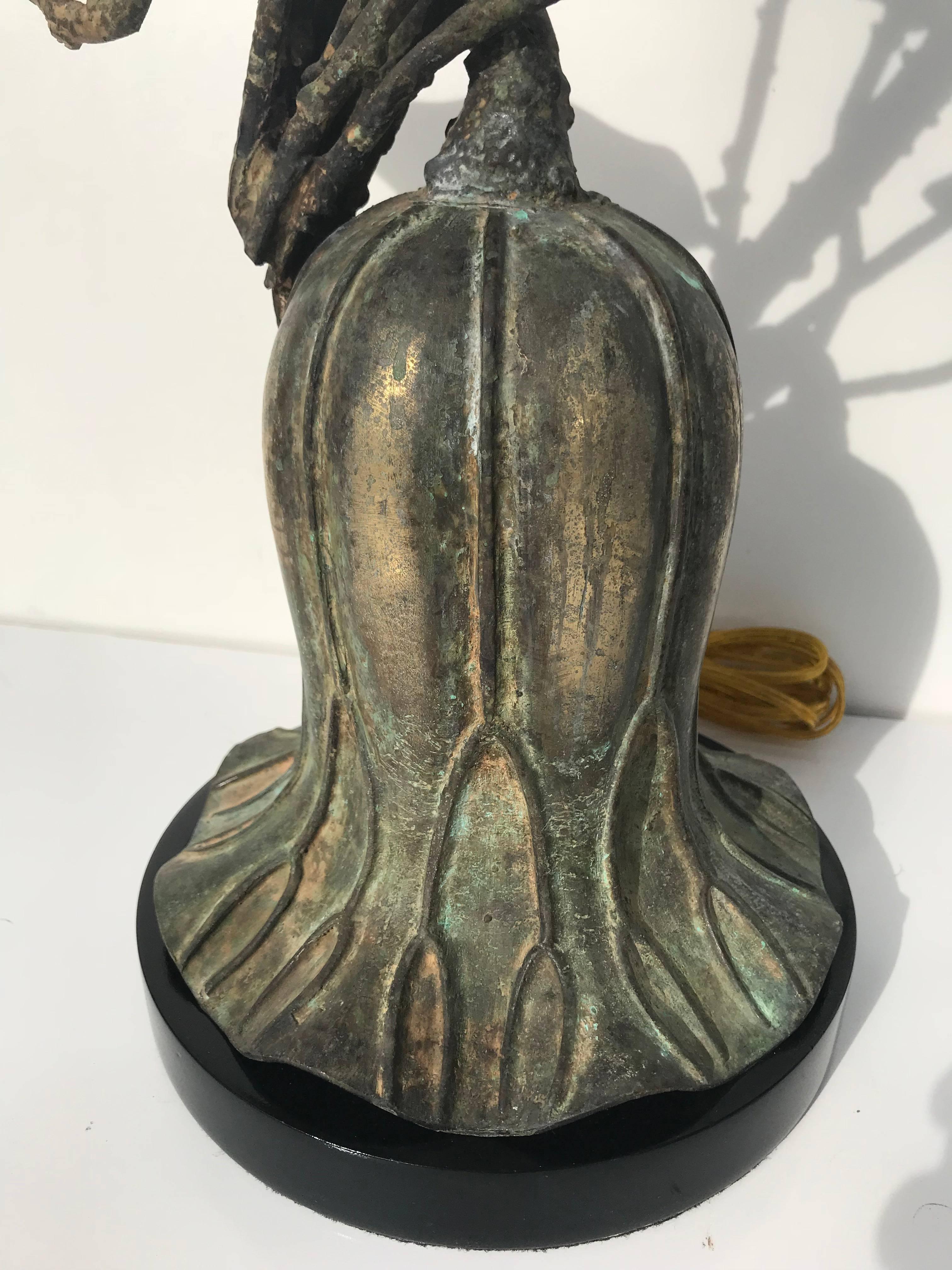 Verdigris Patinated Brass Lotus Lamp by Marbro For Sale 3