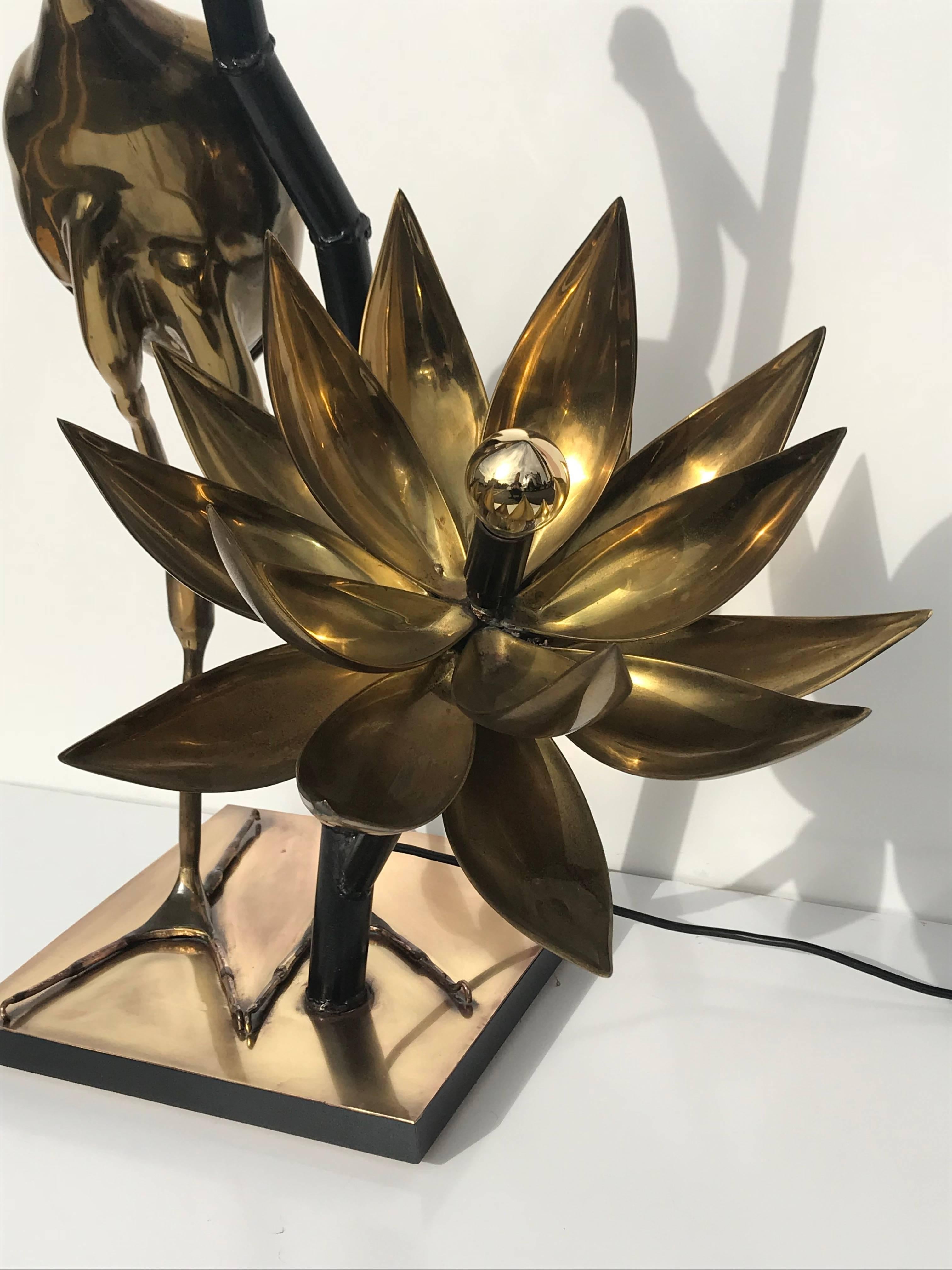 French Brass Lotus Floor Lamp by Techoueyres