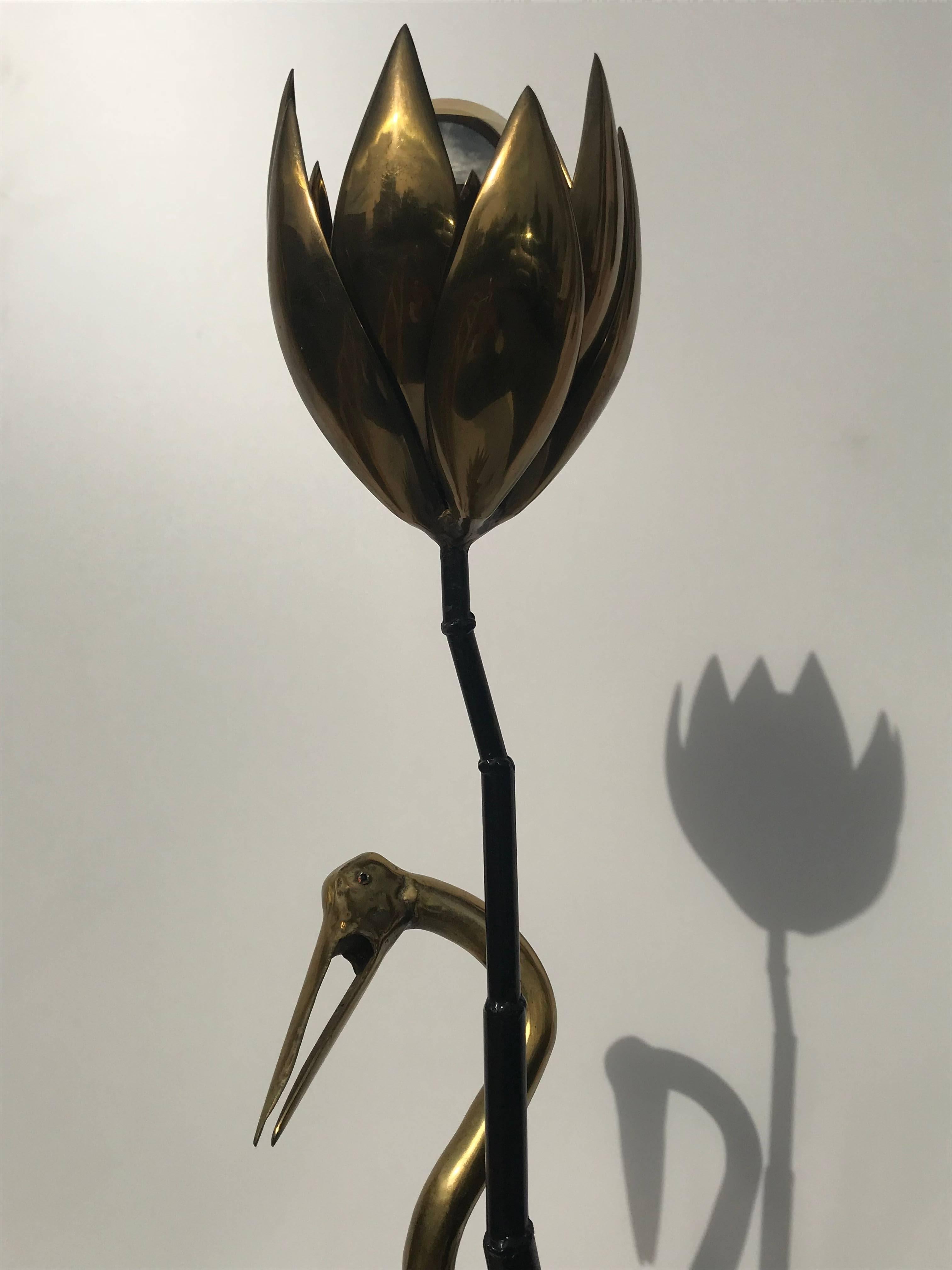 Patinated Brass Lotus Floor Lamp by Techoueyres